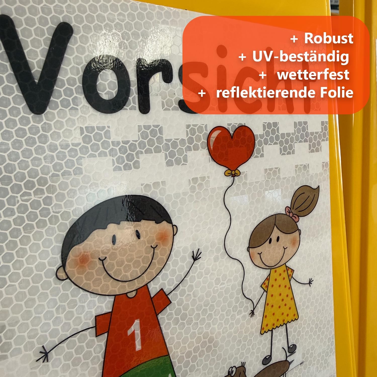 UvV Shop Pack of 2 Warning Signs Achtung spielende Kinder Aufsteller, 60 x 27 cm Safety Sign Caution Children Sign with Reflective Film Class 2