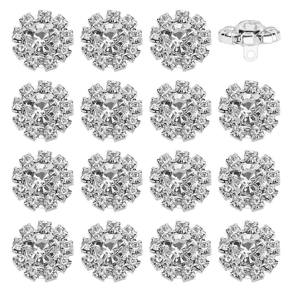 FINGERINSPIRE 12Pcs Boutons Strass Métal Platine 20mm - Boutons Brillants Pour Couture, Bijoux Et Décoration DIY