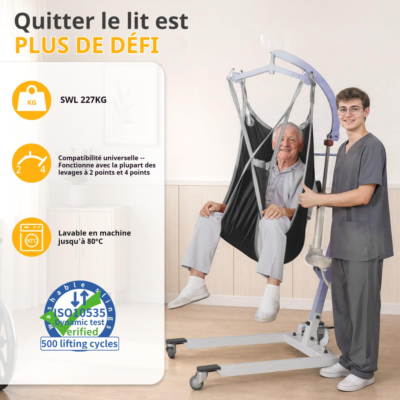 EZ Assistive Cinghia di sollevamento paziente con gambe separate con supporto lombare, cinghia di trasferimento e posizionamento, capacità di carico 227 kg (nero, piccolo)