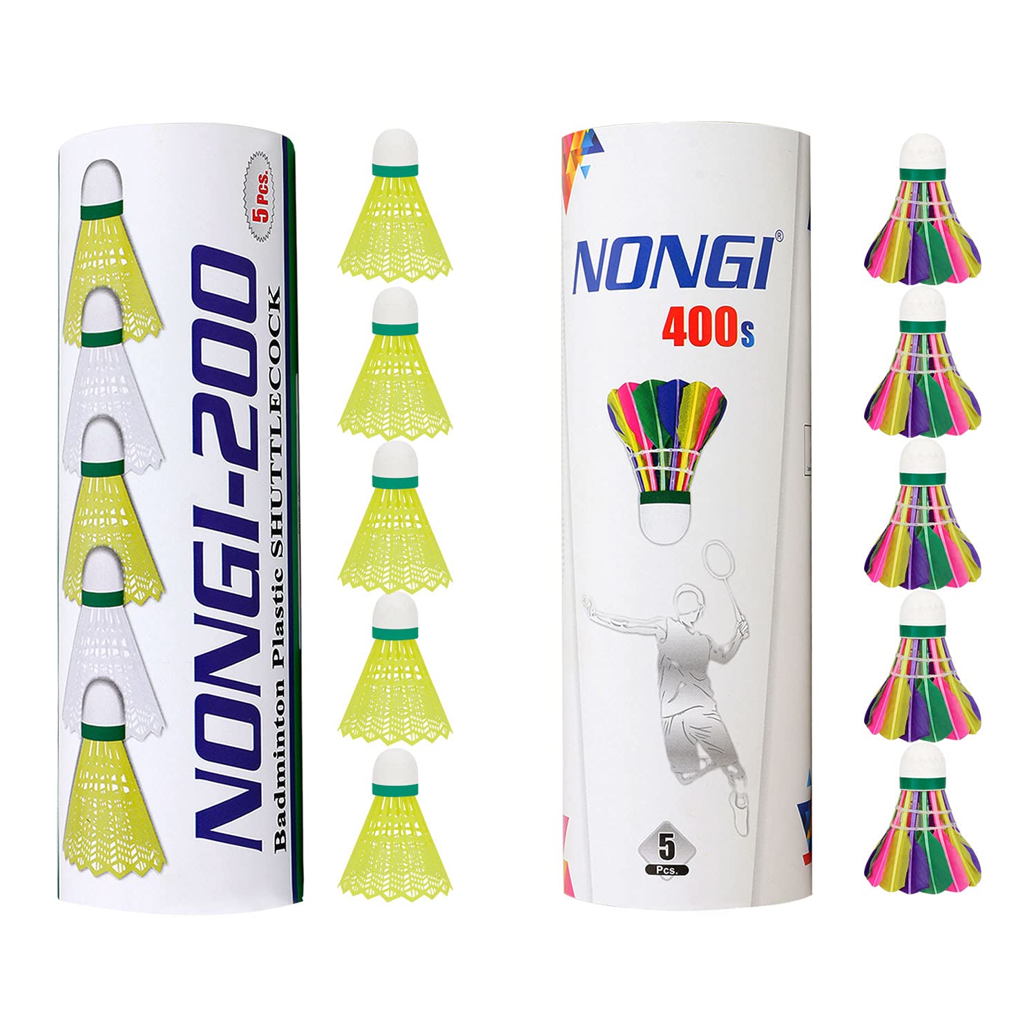 NONGI Combo Shuttle Pack of 10 Shuttlecocks 200 (5 Yellow Plastic),400s(5 Colored Feather) for Outdoor Indoor Badminton Sports (B098FL7YYC) Amazon Price History, Amazon Price Tracker