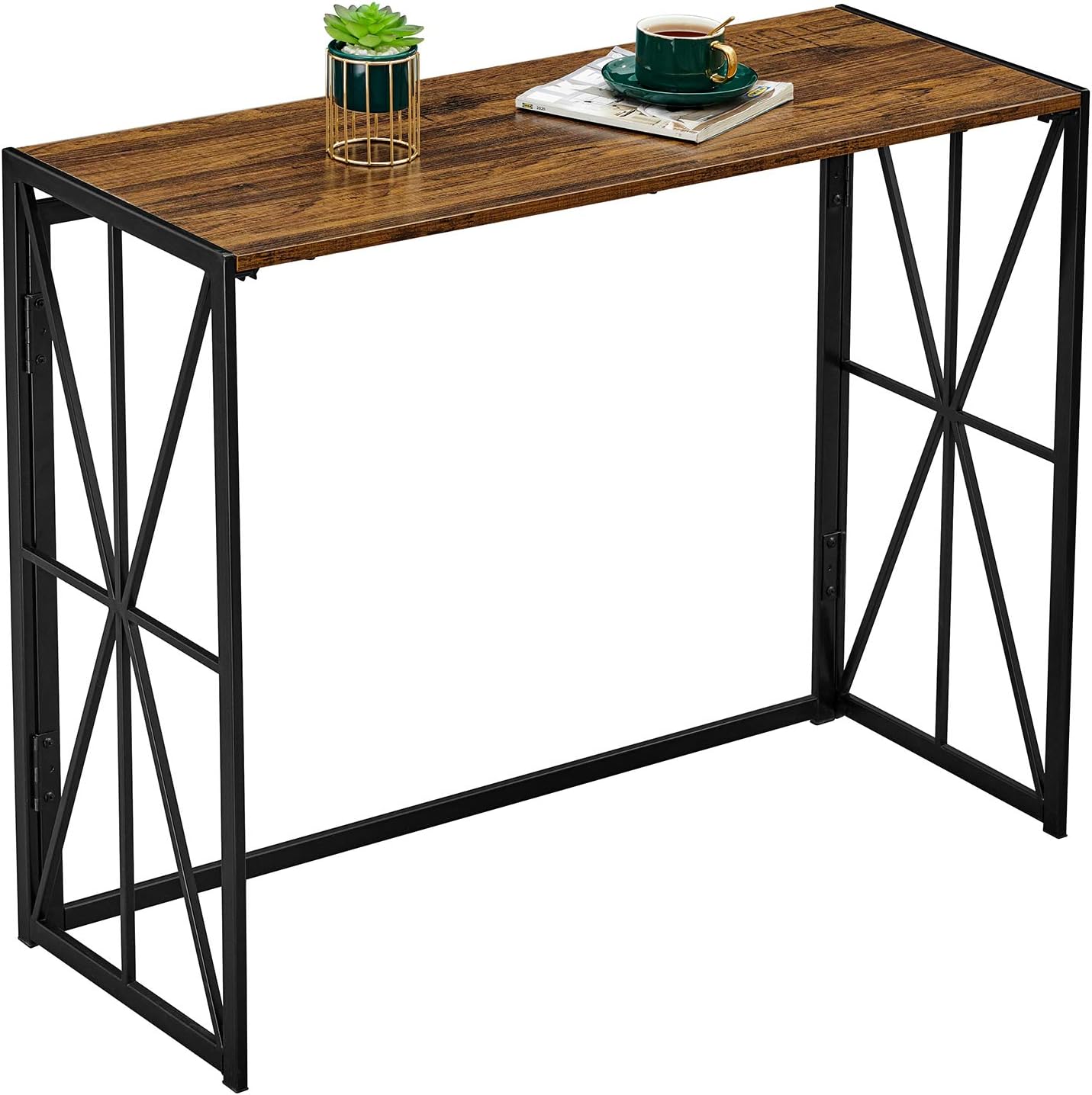 Coavas Folding Wood Console Table with 40 Inches Metal Frame (Walnut Brown, No Assembly)