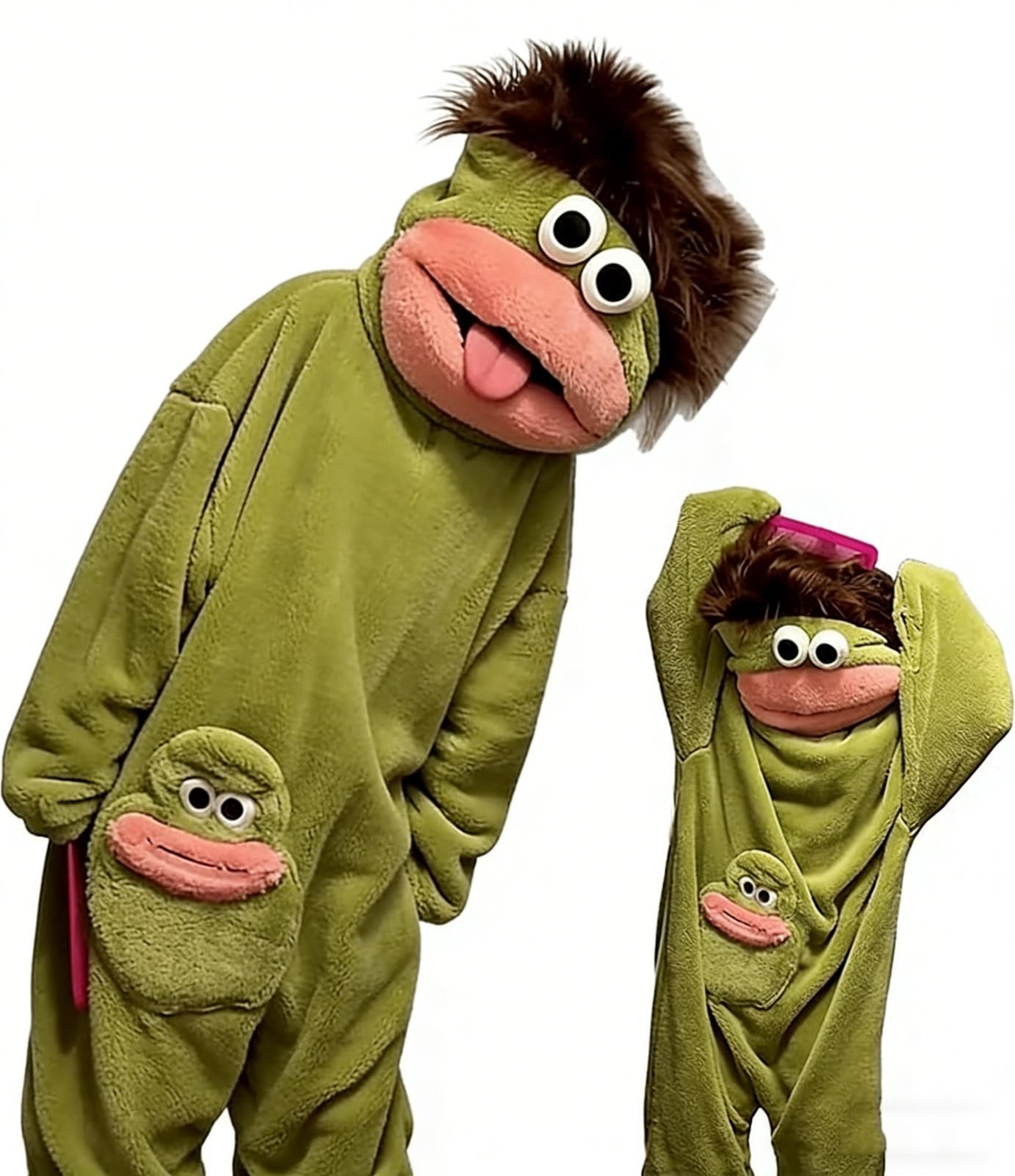 Silly Onesie Funny Green Monster Hooded Fleece Pajamas Premium Soft Cozy Sleepwear Plush One-Piece Long Sleeves Clothes - 3