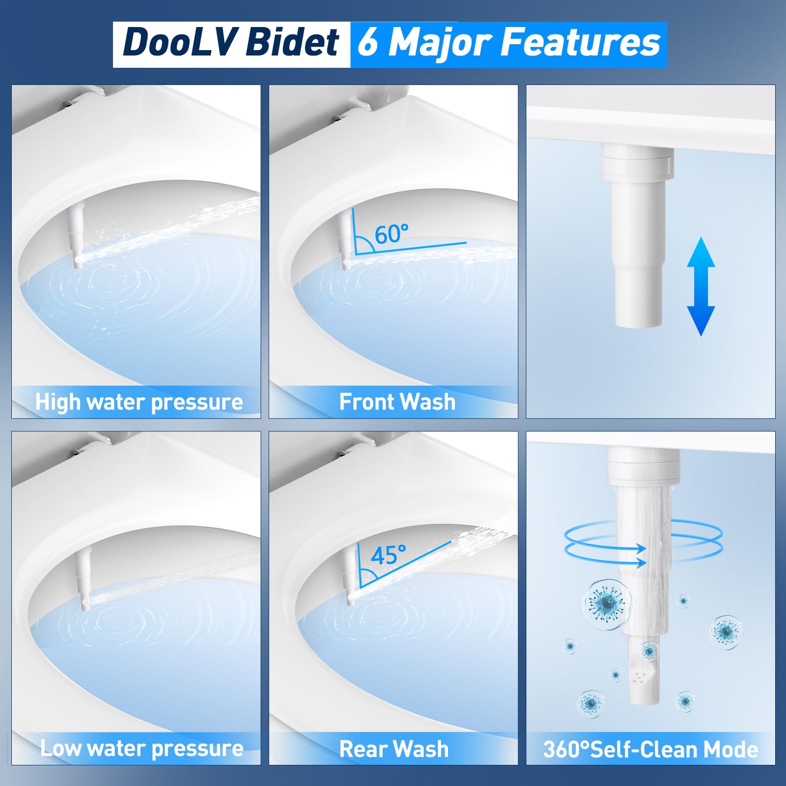 Upgraded Hot Cold Bidet Attachment - Front Rear Wash Adjustable Water Pressure with Self-Clean Retractable Single Nozzle Non-Electric — view 3