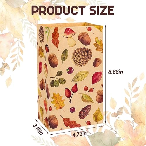 Miniatura 2 de Whaline 60 bolsas planas de Acción de Gracias, bolsas de papel de estraza para otoño, calabazas, hojas de arce, girasoles, nueces, bolsa de