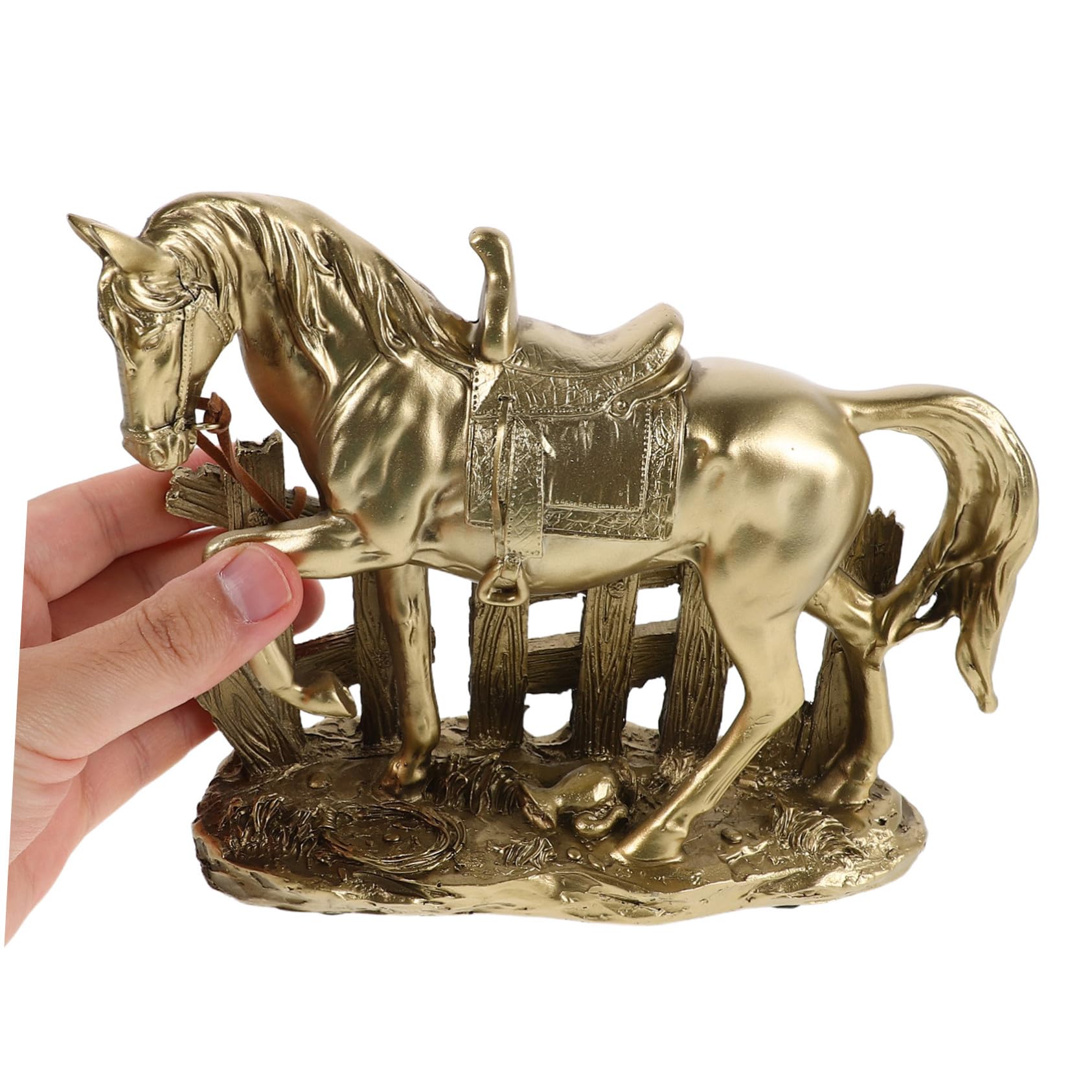Stehende Pferdestatue aus Kunstharz als Goldene Deko