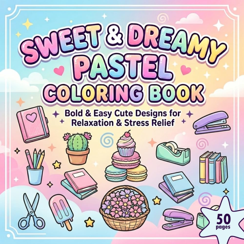 Sweet & Dreamy Pastel Coloring Book: Bold & Easy Cute Designs for Relaxation & Stress Relief