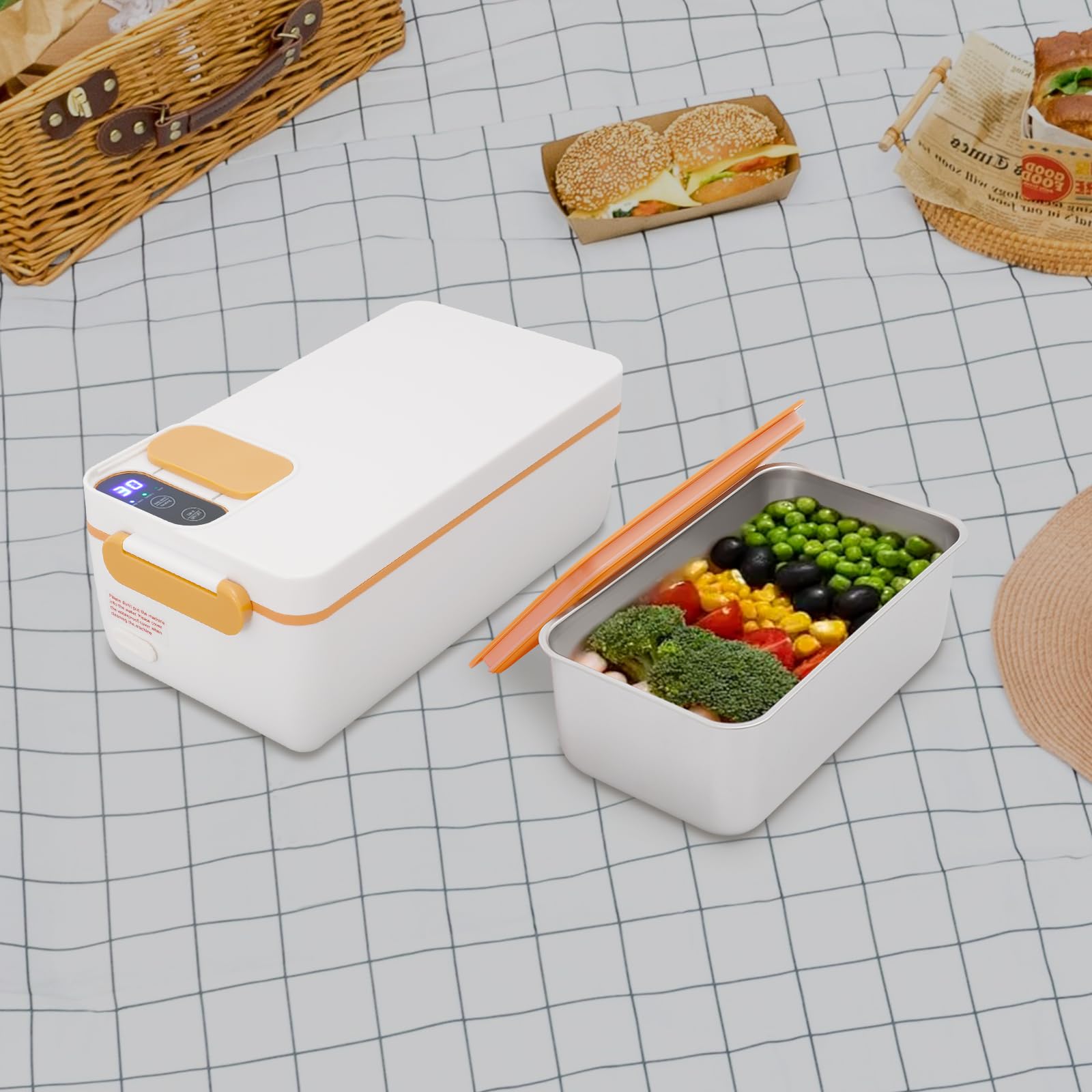Portapranzo elettrico da 40 W, 1 l, con display LED, capacità della batteria da 4000 mAh, tempo di ricarica 6-8 ore, ricarica USB, adatto per auto, ufficio, scuola, picnic, attività all'aperto, viaggi