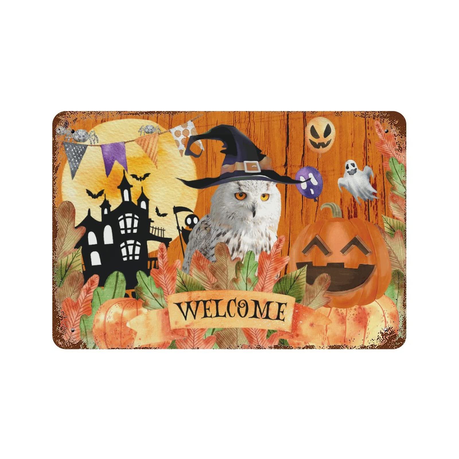 Plaque Halloween Welcome Owl Castle : cadeau idéal pour décoration maison