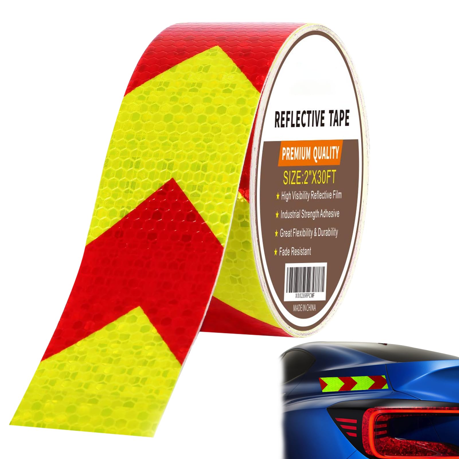 1PCS Reflective Tape 5cm*10m Yellow and Red High Visibility Safety Reminder Reflective Stickers Smooth Waterproof No Fading for Parking Lot Warehouse Railing Vehicle Helmet for Outdoor Road Night