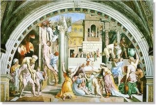 Raphael Paintings - Fire in the Borgo Canvas Wall Art, Famous Paintings Reproductions, Vintage Cool Print Poster Classical Aesthetic Wall Art for Living Room Bedroom Office Unframed (12x18inches/30x45cm)