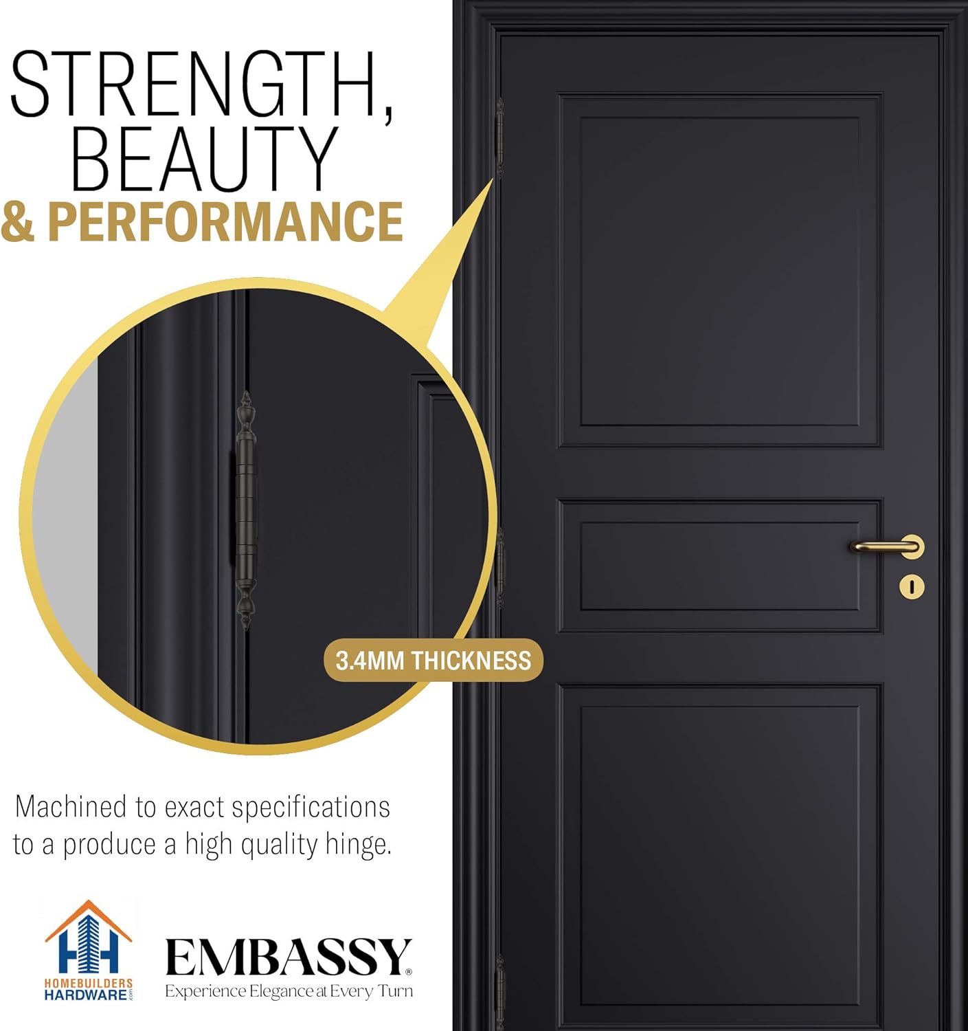 Embassy Door Hinge Solid Brass - 4 x 4 Inch, Heavy Duty, Oil Rubbed Bronze, Ball Bearings, Rust Resistant Pin, Architectural Designer Grade, Home Improvement, 2 Pack