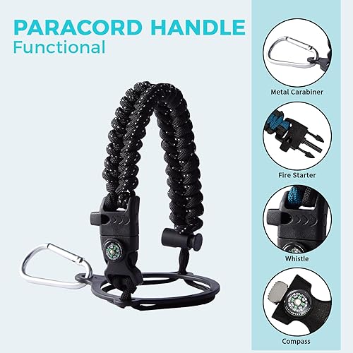 Miniatura 8 de Botella de agua de medio galón con pajilla botellas de agua aisladas al vacío de 64 onzas con mango de paracord tapas de boquilla de pajilla soporte