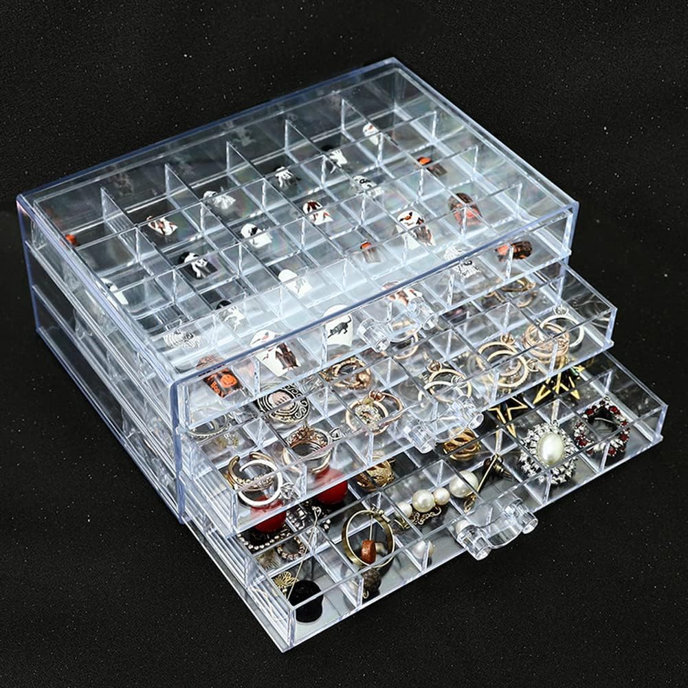 Portagioie Acrilico Trasparente Con 5 Cassetti E 120 Scomparti | Organizer Per Orecchini, Anelli E Bracciali, Dimensioni 21,5x14,5x15 Cm