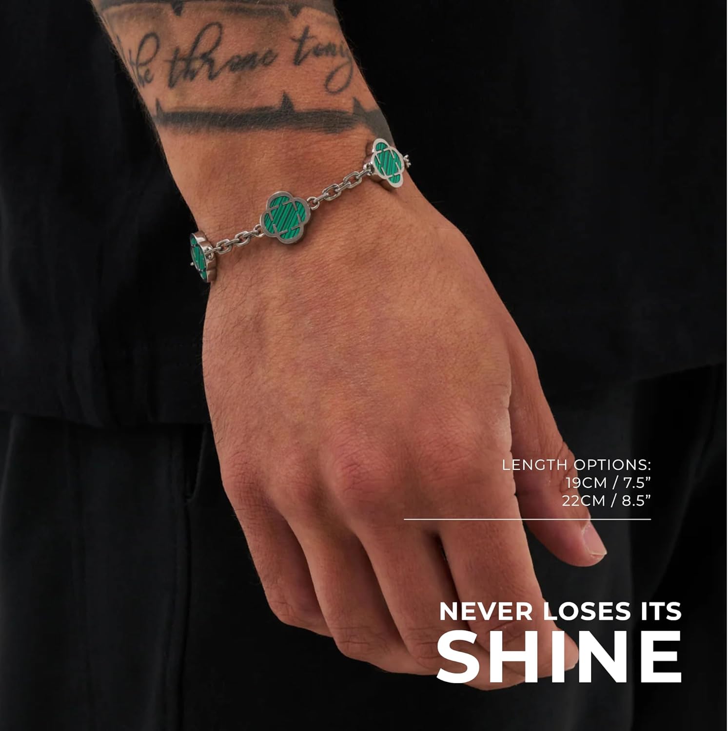 CRAFTD - Green Malachite Clover Stone Gold Bracelet - Durable 18K Gold & 316L Stainless Steel - Waterproof, Heat & Sweat Resistant - Gifts for Men - Men's Jewelry