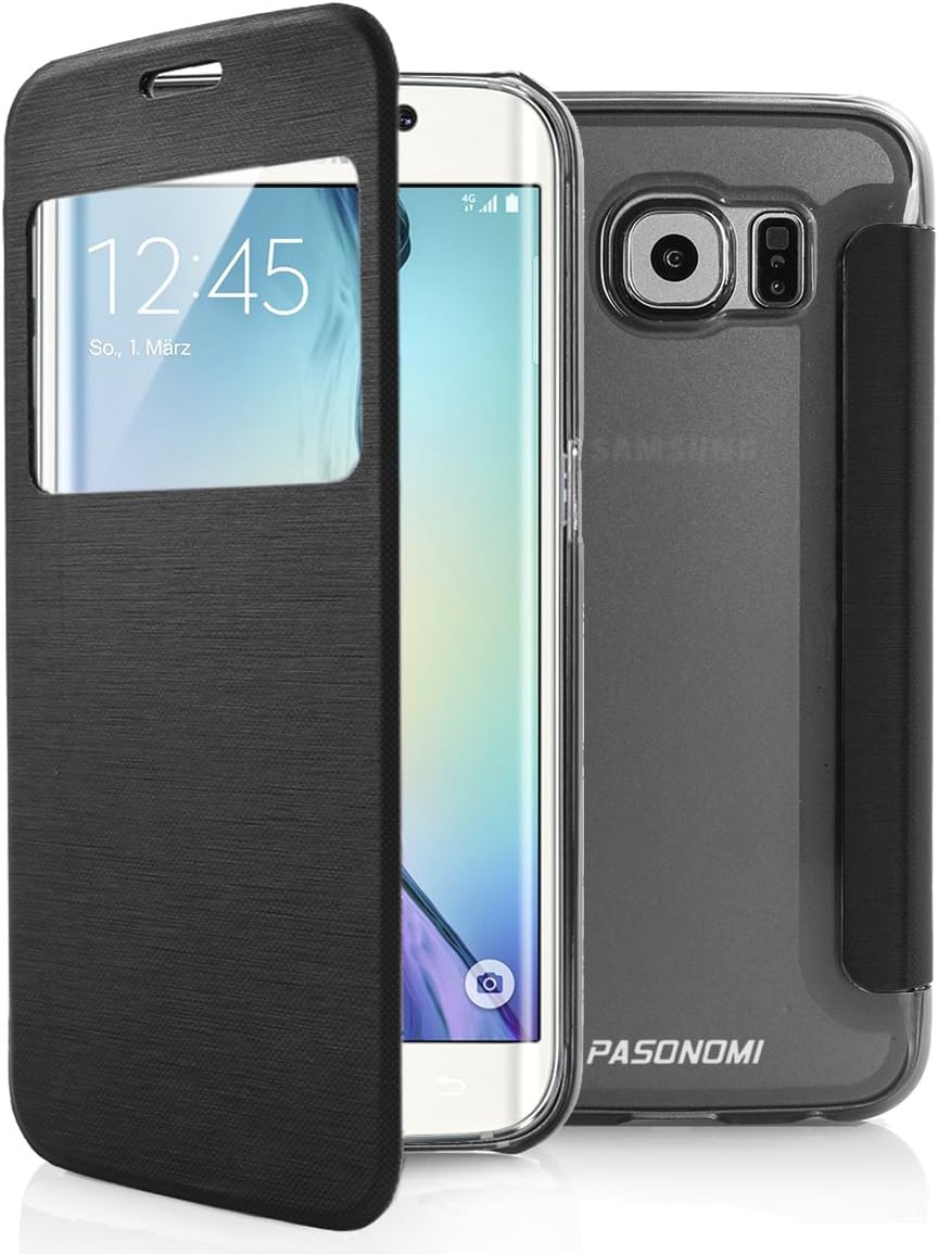 Galaxy S6 Edge Case, Pasonomi?? [Smart Window View] Samsung Galaxy S6 Edge Folio Wallet Case - Slim Flip Leather Case For Samsung Galaxy S6 Edge Smartphone (Black)