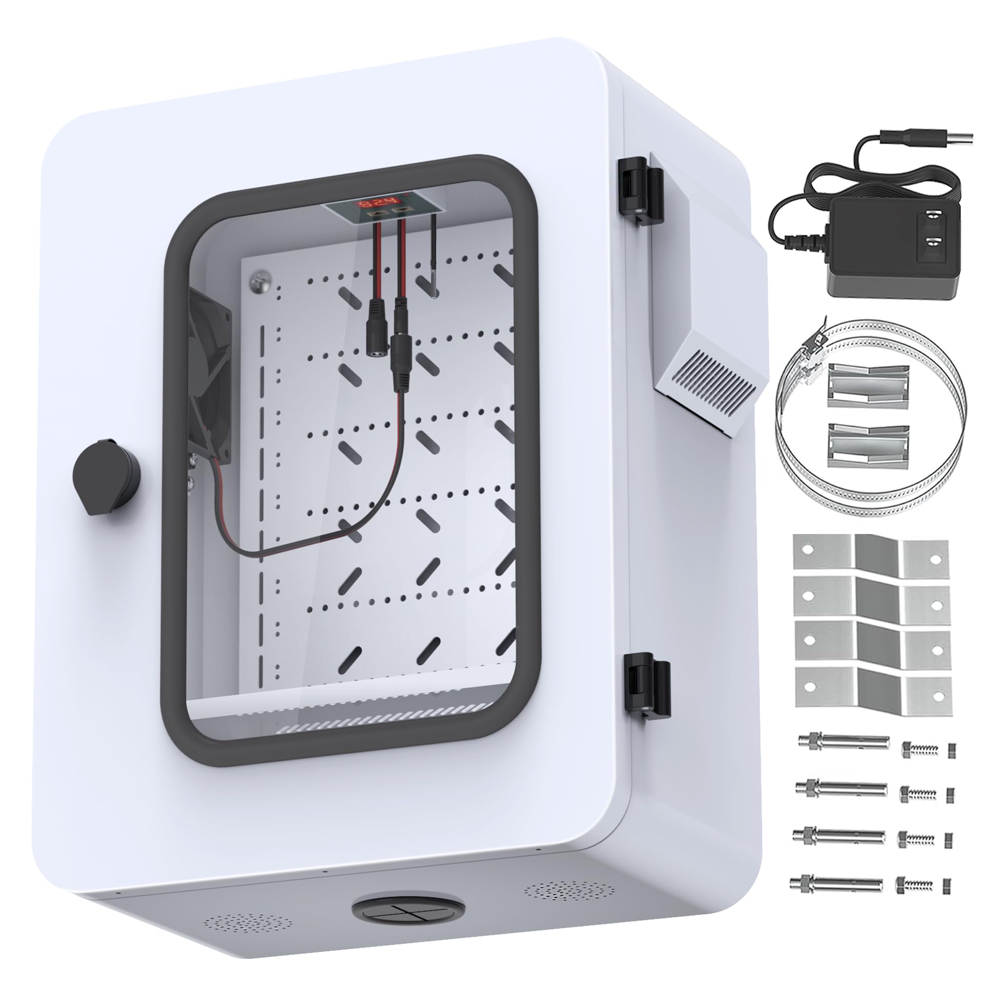 Caja eléctrica para exteriores con ventana transparente, termostato y ventilador, control preciso de temperatura de -17.7 °C, clasificación IP65 resistente al agua, acero galvanizado, haz