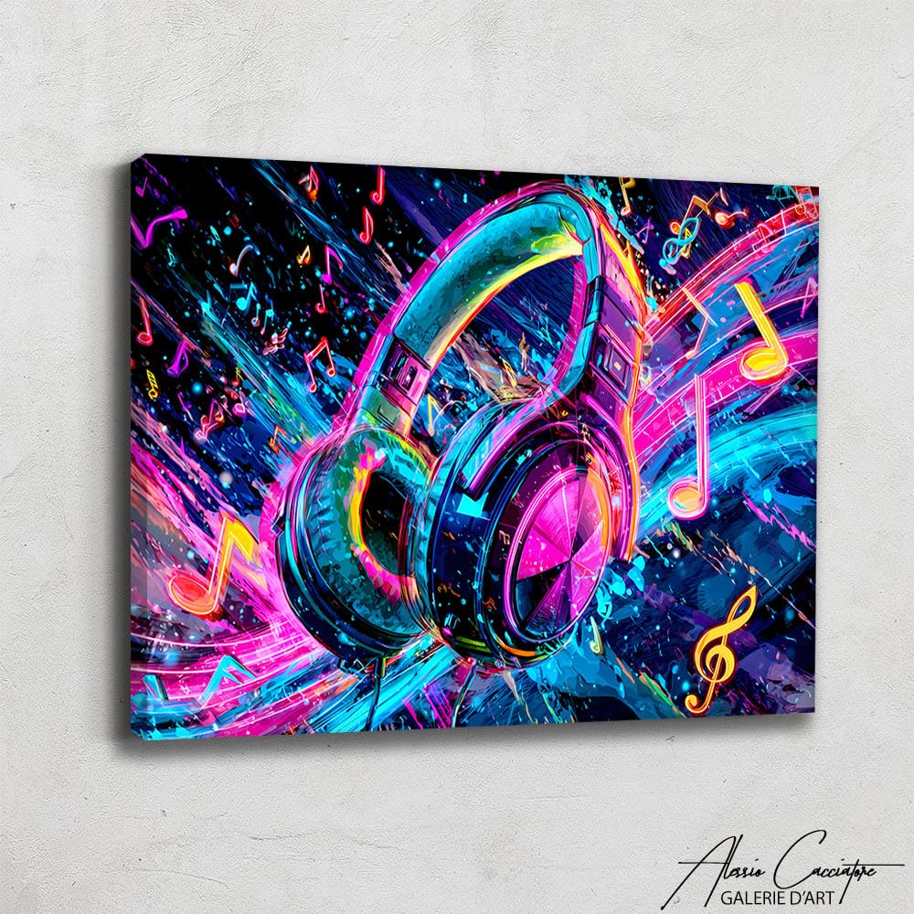 Quadro musicale elettronico – Decorazione studio registrazione – Cornice stampa cuffie audio – arte da parete sonora moderna – Idee Deco camera da letto musicista (60 x 40 cm)