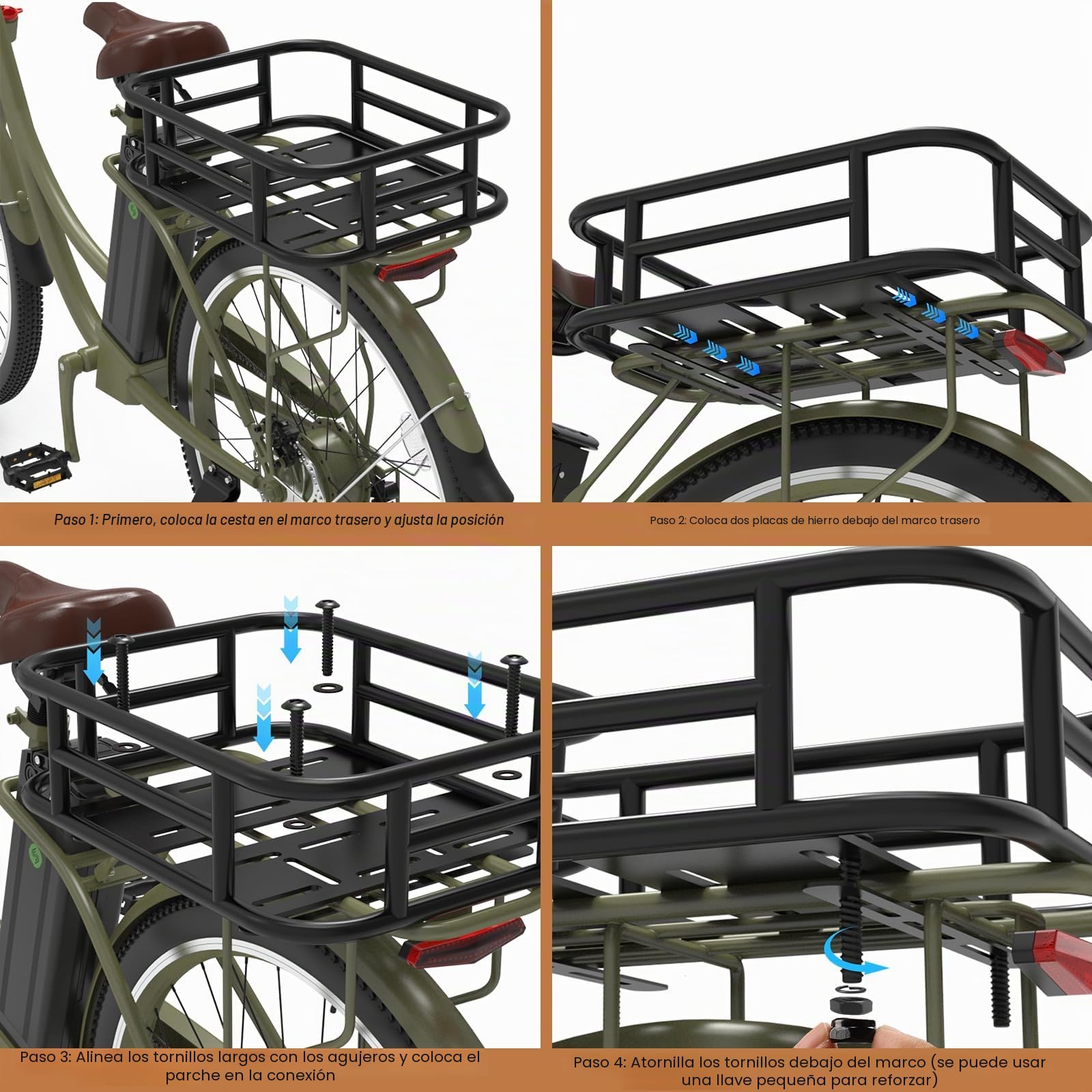 Cesta trasera para bicicleta, cesta impermeable con forro y red de carga, cestas grandes y resistentes para la mayoría de bicicletas