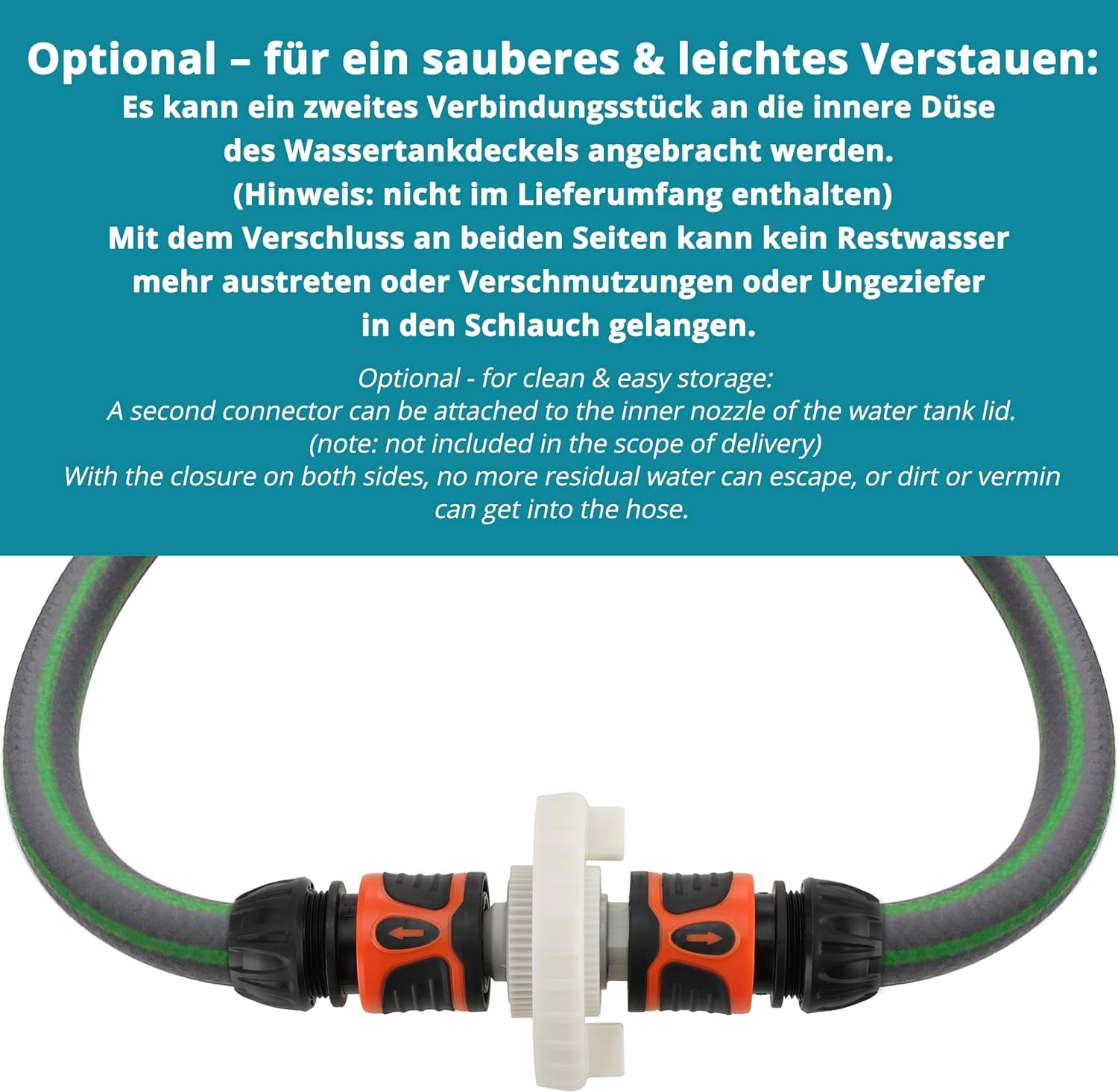 tappo per serbatoio dell' acqua – 3 perni diametro 78 mm – bianco – per camper con tubo per il bocchettone dell'acqua +Plus: adattatore per tubo dell'acqua