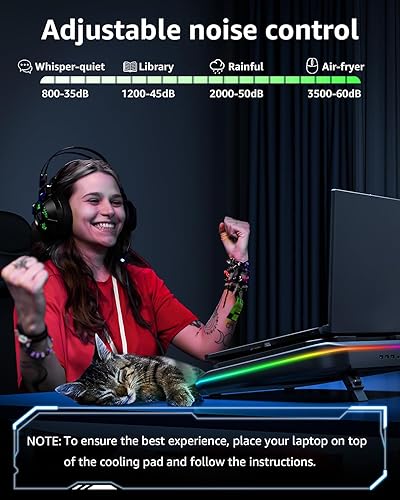 Miniatura 8 de MOUNTUP Almohadilla de enfriamiento RGB para laptop de 13 a 19 pulgadas, enfriador de laptop para juegos máximo de 3500 RPM, soporte de almohadilla