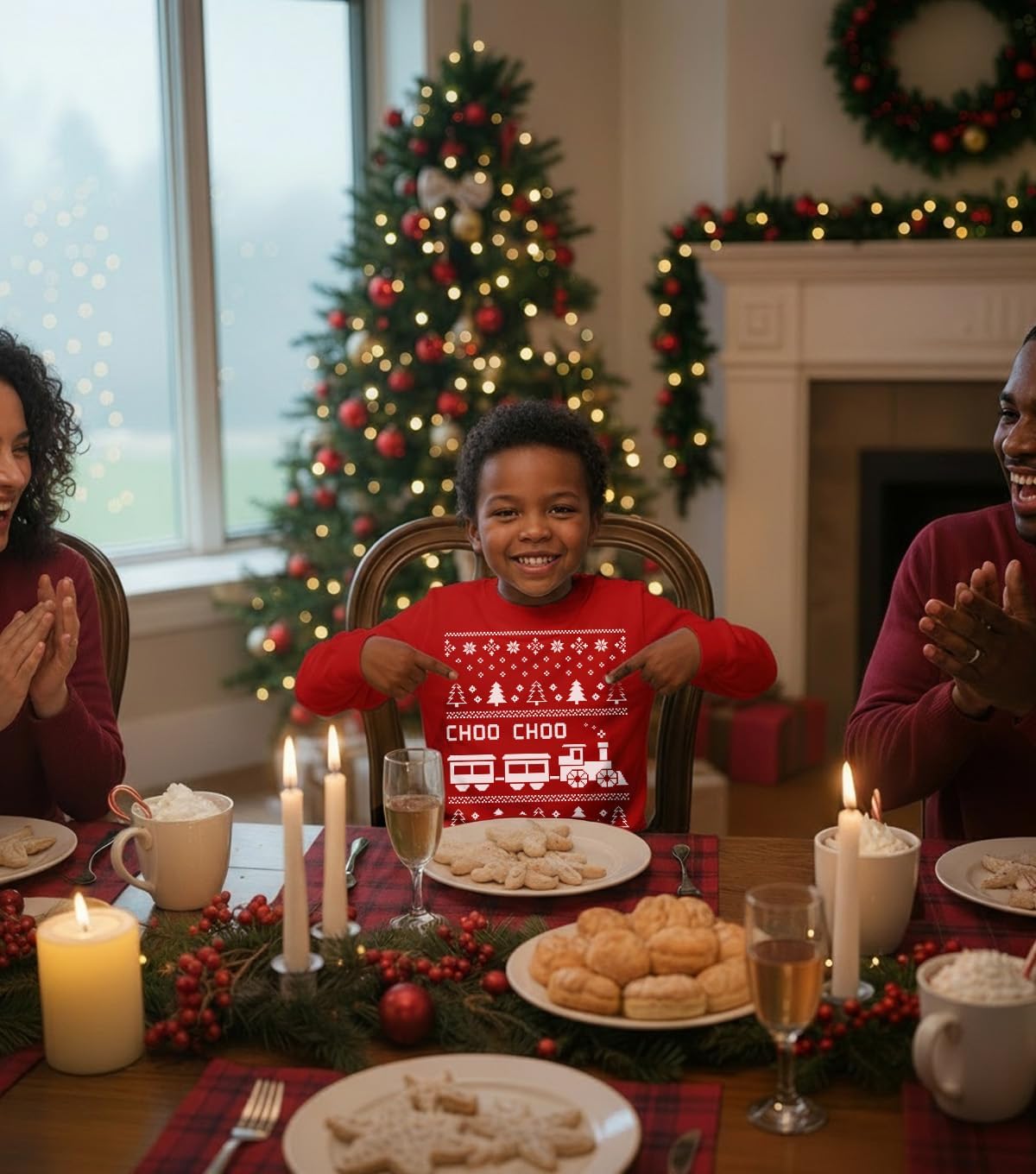 Tstars Choo Choo Train Boys Ugly Christmas Sweatshirt Tacky Sweater Style Xmas Holiday Youth Kids Sweatshirts Medium Red - Image 5