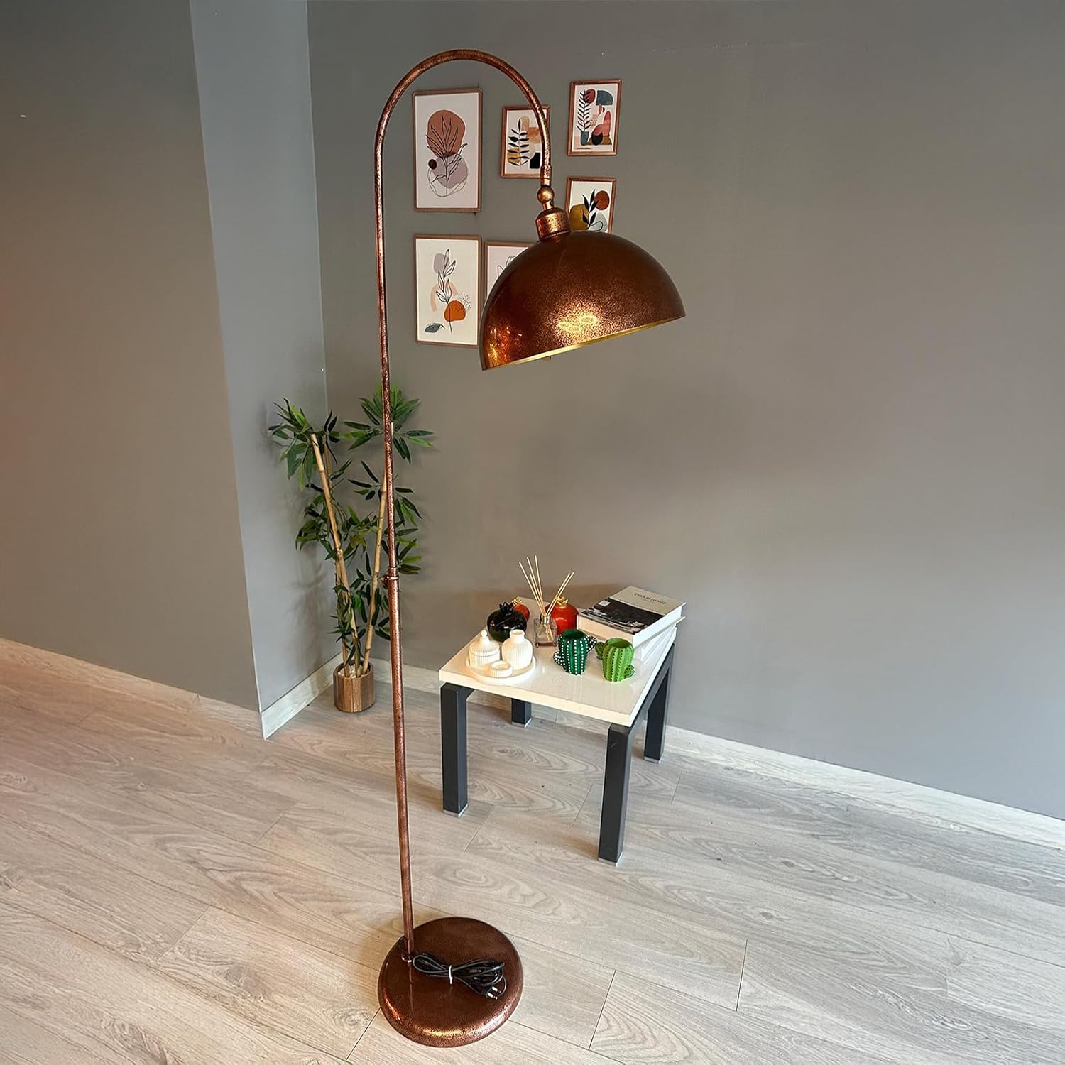 bamyum Gorkiede Floor Lamp Metal, Modern for Bedroom, Living Room, Children's Room with E27 Socket, 30 cm Wide, Adjustable Lampshade, Copper Coloured