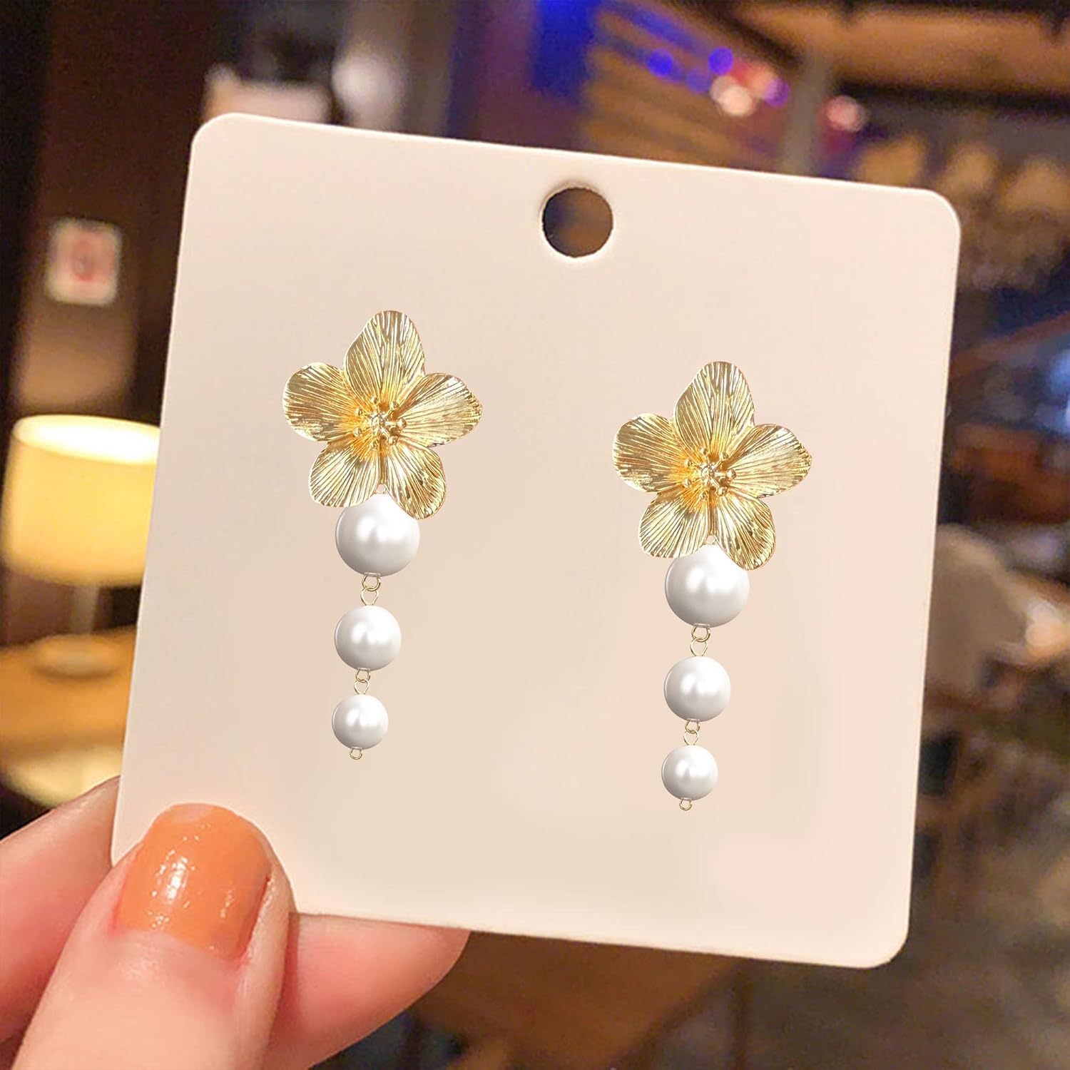 Floral Pearl Statement Earrings For Women Flower Large Stud Dangle Drop Earrings Boho - Image 7