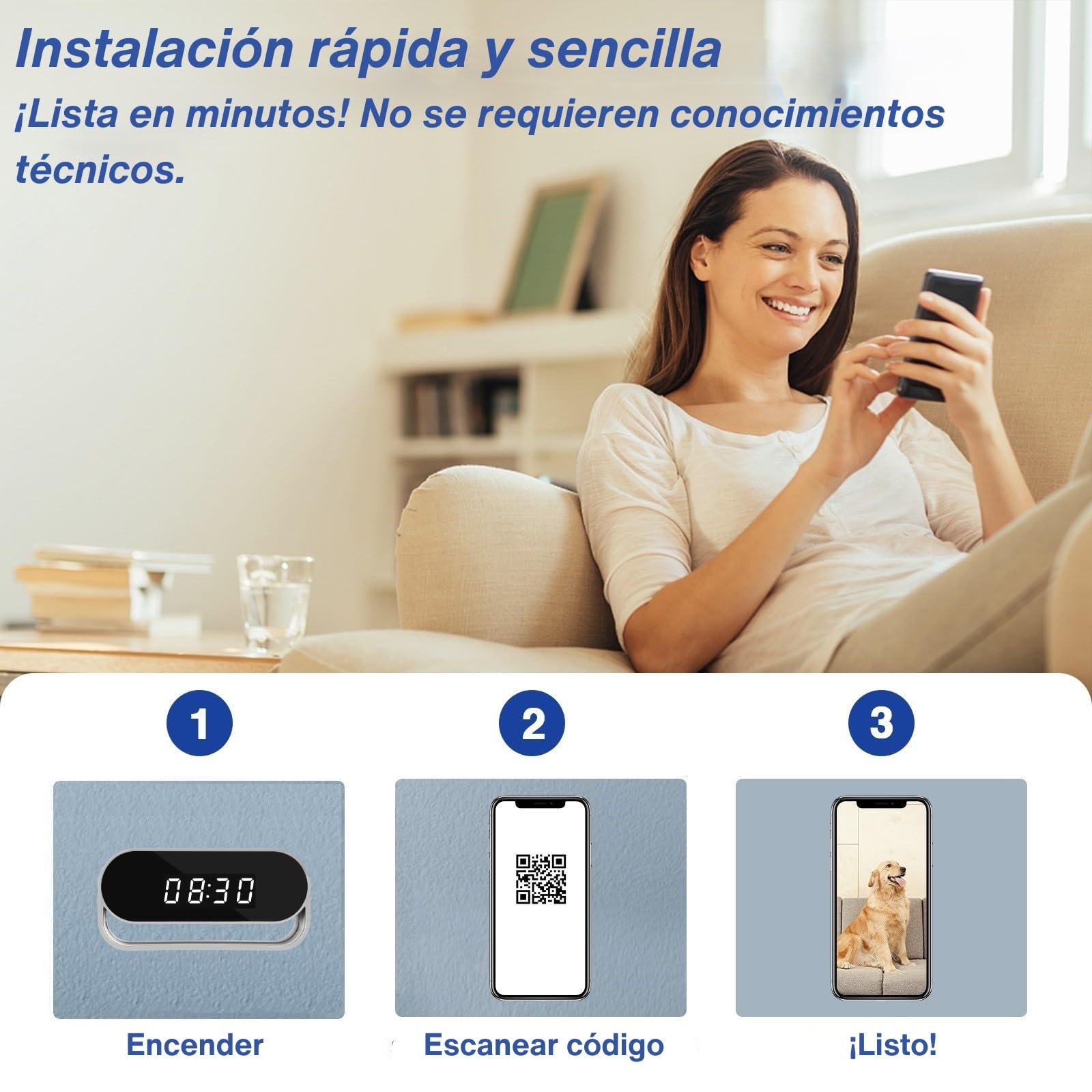 WIWACAM Camara Espia 2K Ultra HD WiFi, Camara para Ver En El Movil, Interior Mini Cámaras, Vigilancia Hogar, Mascotas y Niñera, Detección de Movimiento, Batería de 2600 mAh, Visión Nocturna, 7 Plus