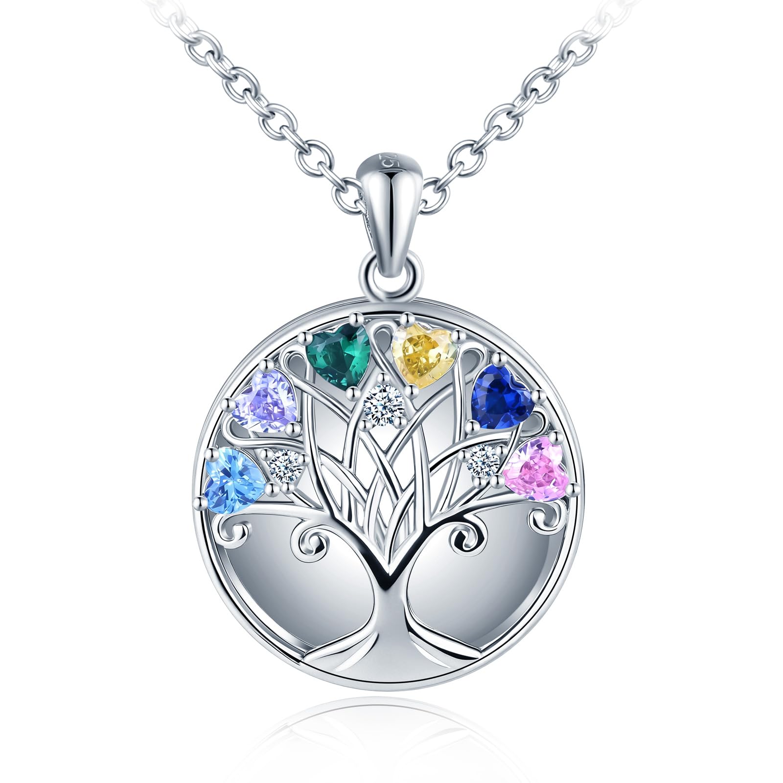 Collana da donna con cuore e zirconi colorati, albero della vita, argento sterling 925, medaglione con foto