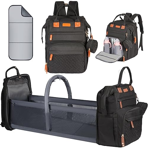 Miniatura 11 de Bolsa de pañales, artículos esenciales para bebés, mochila multifuncional de gran capacidad, el mejor regalo para recién nacidos con estación de