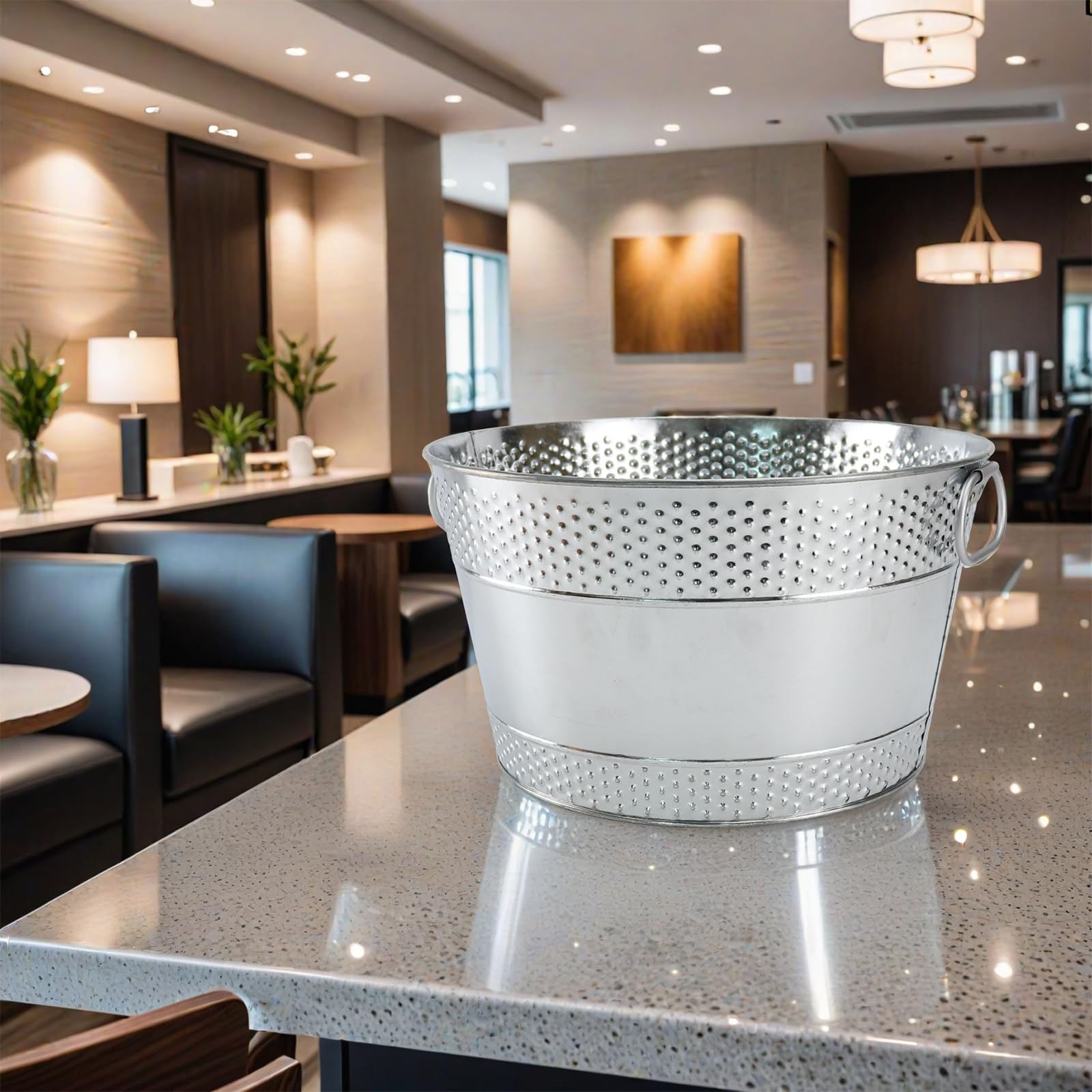Cubo de hielo de metal galvanizado para bebidas, cubos de bebidas, enfriador grande para vino, cerveza, champán, cócteles, catering, bares, fiestas, eventos al aire libre (plateado, 1 unidad)