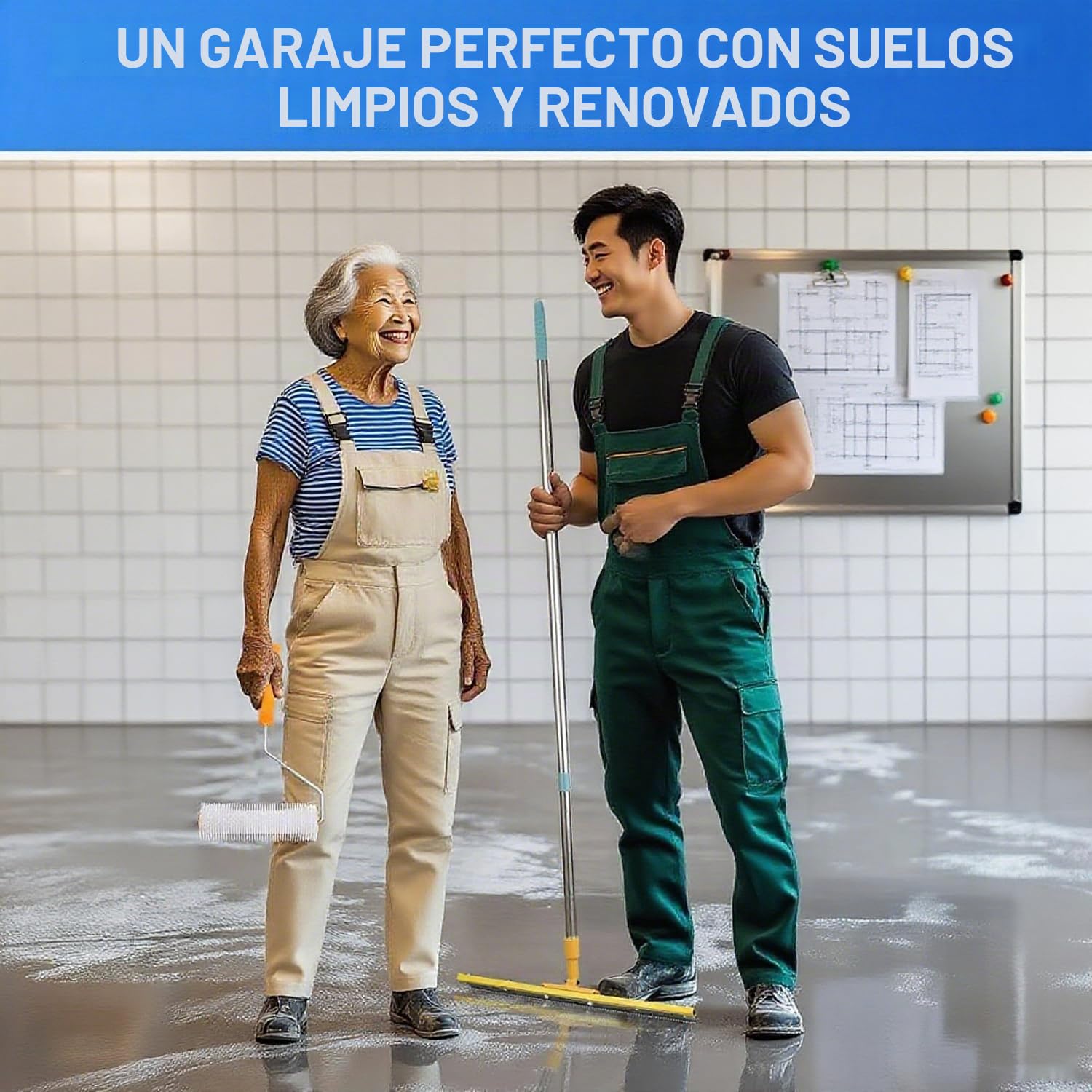 Kit Completo de Herramientas para Cemento Autonivelante con Rodillo de Púas Autonivelante, Rascador de Acero Inoxidable, Rastrillo, Palo Telescópico y Rodilleras