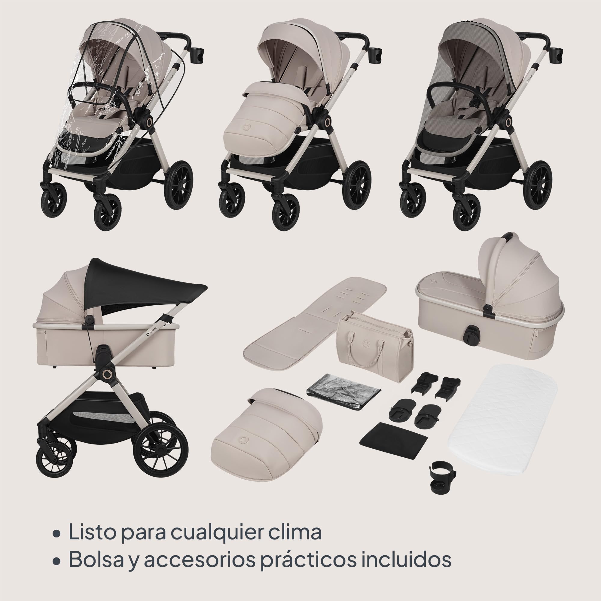 Lionelo Layla Carrito 2 en 1 Cochecito de Bebé (0-4 Años, Hasta 22 Kg), Capazo y Silla de Paseo, Asiento Reversible, Posición Reclinable, Ruedas PU, Suspensión, Capota Impermeable UPF50+