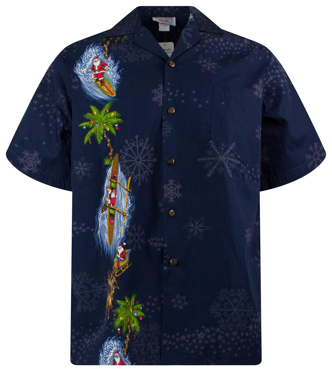 Pacific Legend Original-Hawaiian-Shirt Short-Sleeve Casual-Button-Down, Christmas-Vertical, Blue, XXL