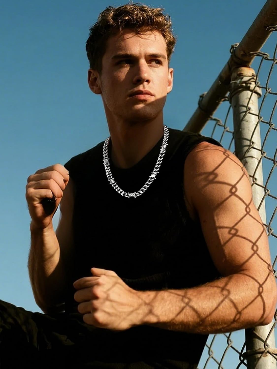 Bestyle Barbed Wire Necklace 5/7/9/12mm Mens Chain Necklaces Hip-hop Punk Gothic Stainless Steel Chain Heavy Thick Cuban Link Chain for Men Women, Length 16/18/20 Inch - Image 3