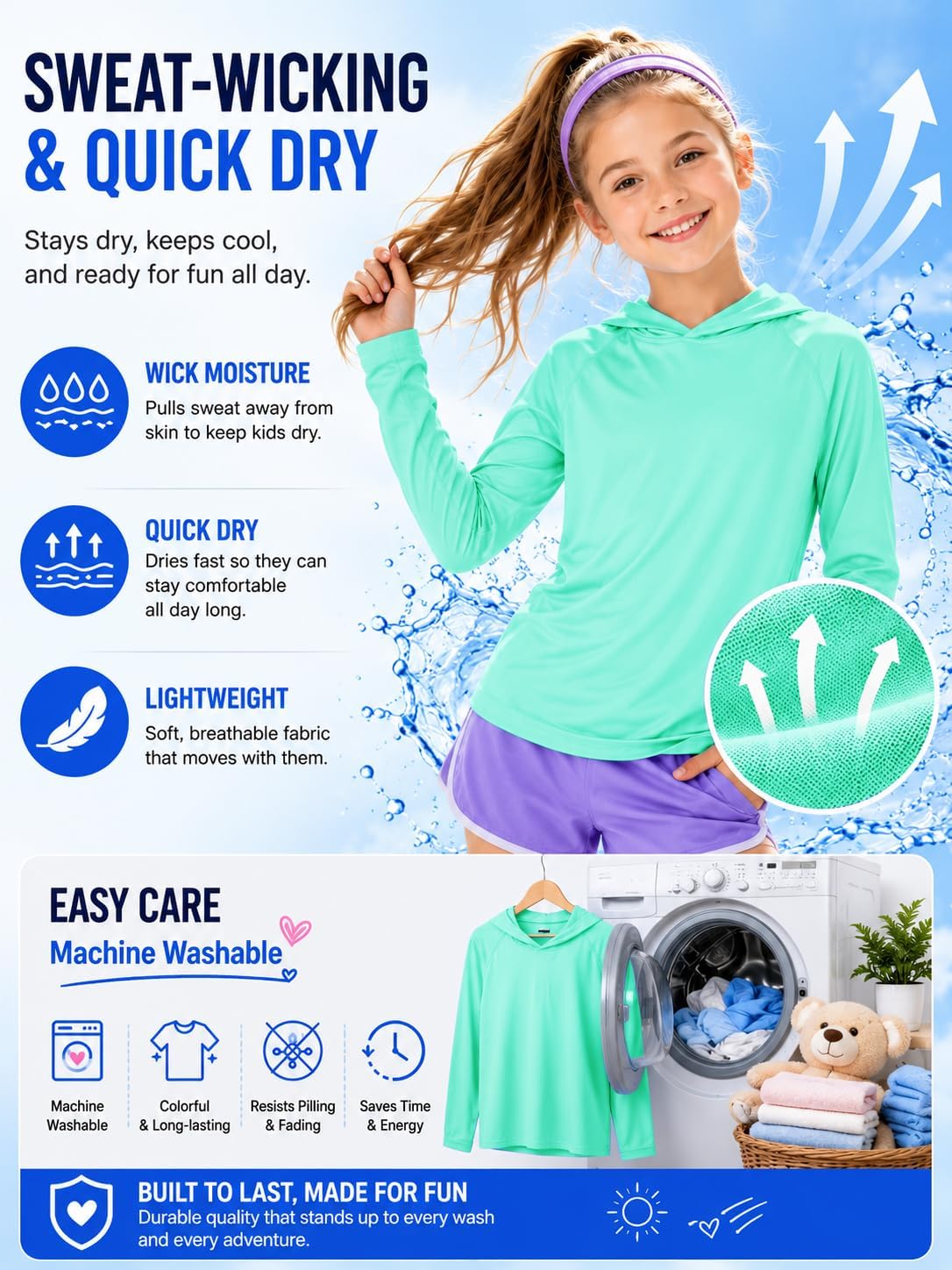 ZITY 3 Pack Rash Guard for Boys Long Sleeve Hooded Swim Shirt Kids UPF50+ Sun Protection Fishing Shirt Lightweight