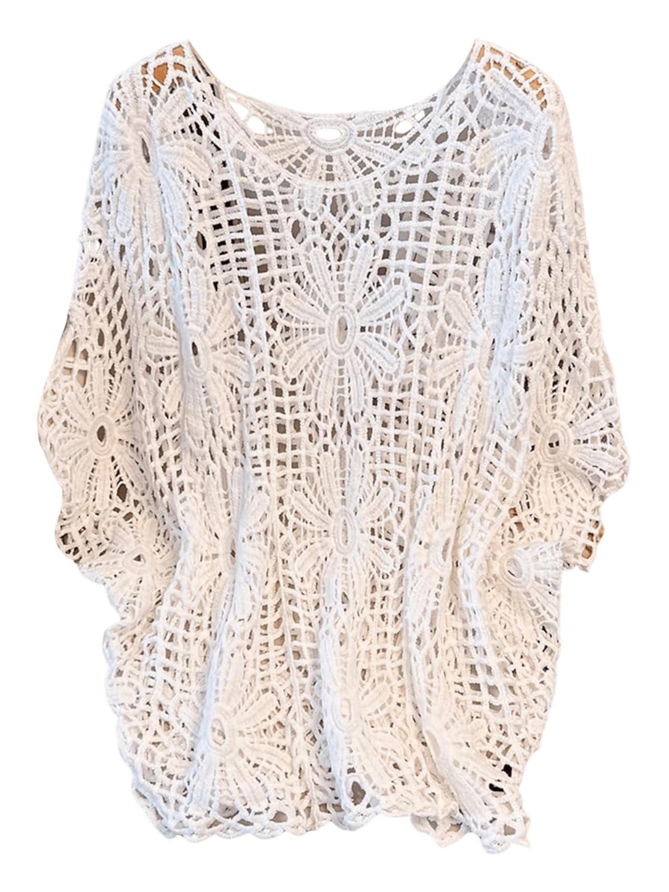 MakeMeChic Women's Plus Size Crochet Boho Top