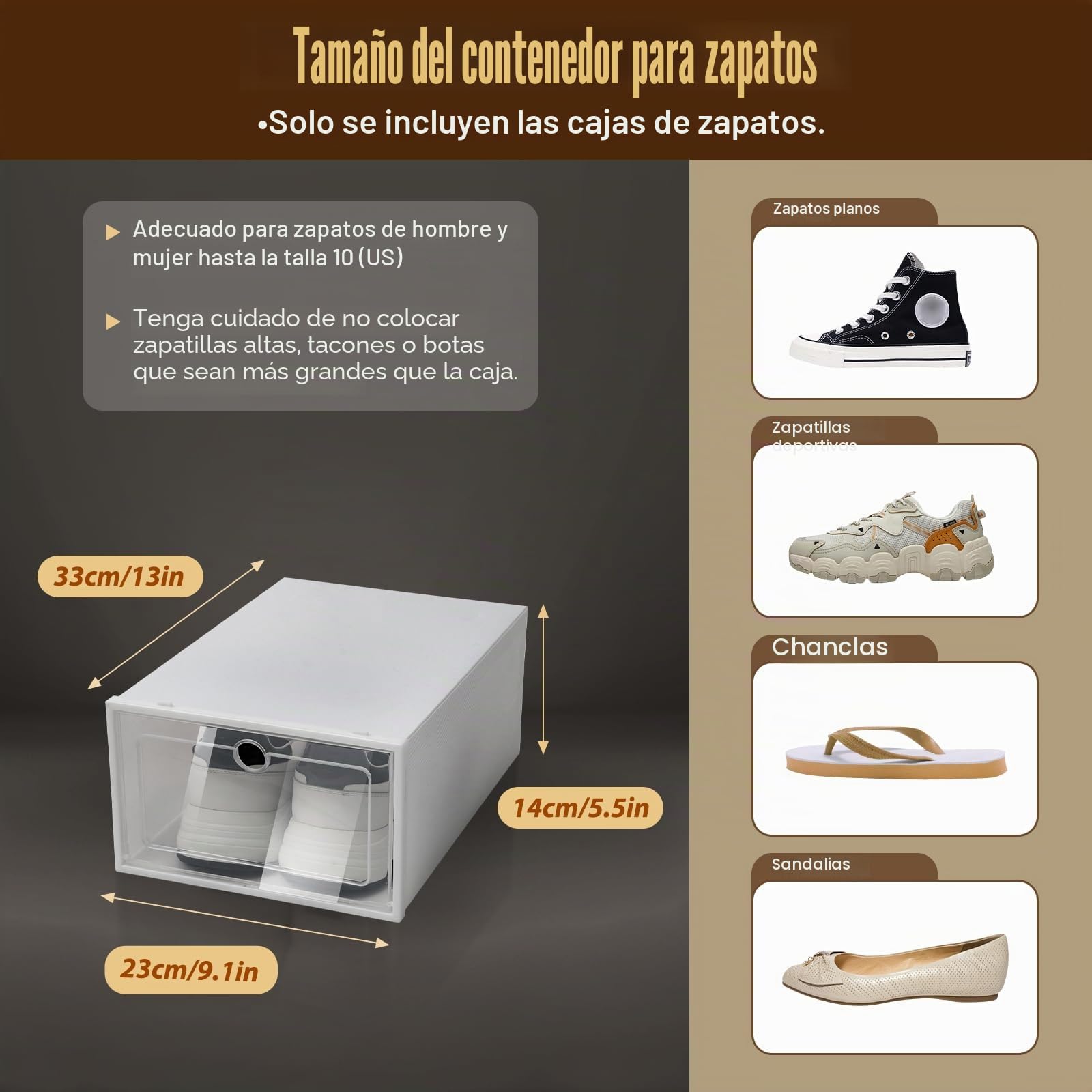 Caja de almacenaje de zapatos de plástico transparente con tapa, caja de zapatos de plástico a prueba de polvo y apilable