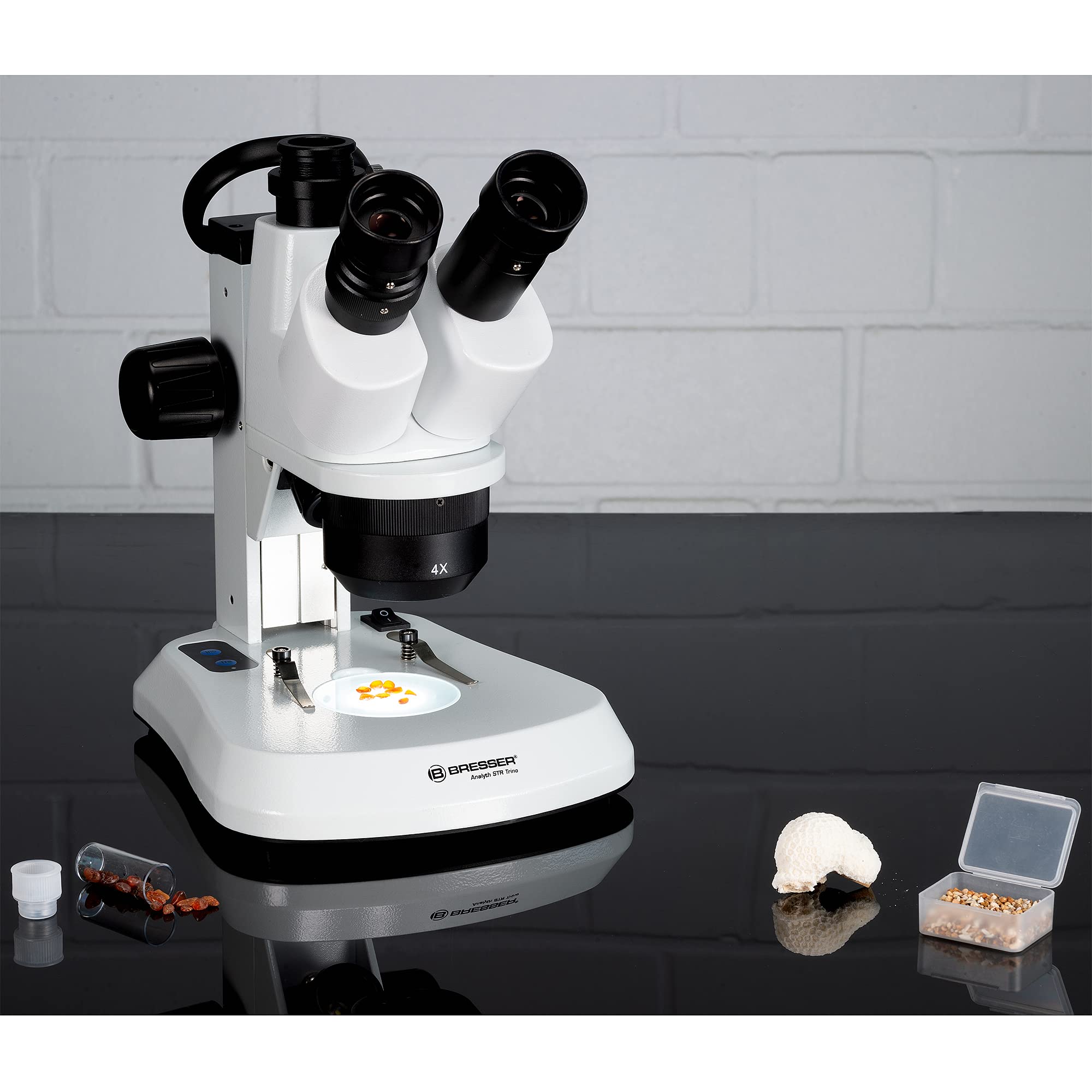 Bresser trinokulares Stereomikroskop Analyth STR Trino 10x - 40x mit getrennt dimmbarem LED-Auf- und Durchlicht und Tragegriff für mobilen Einsatz & Full HD Mikroskop Teleskop Kamera USB 2.0