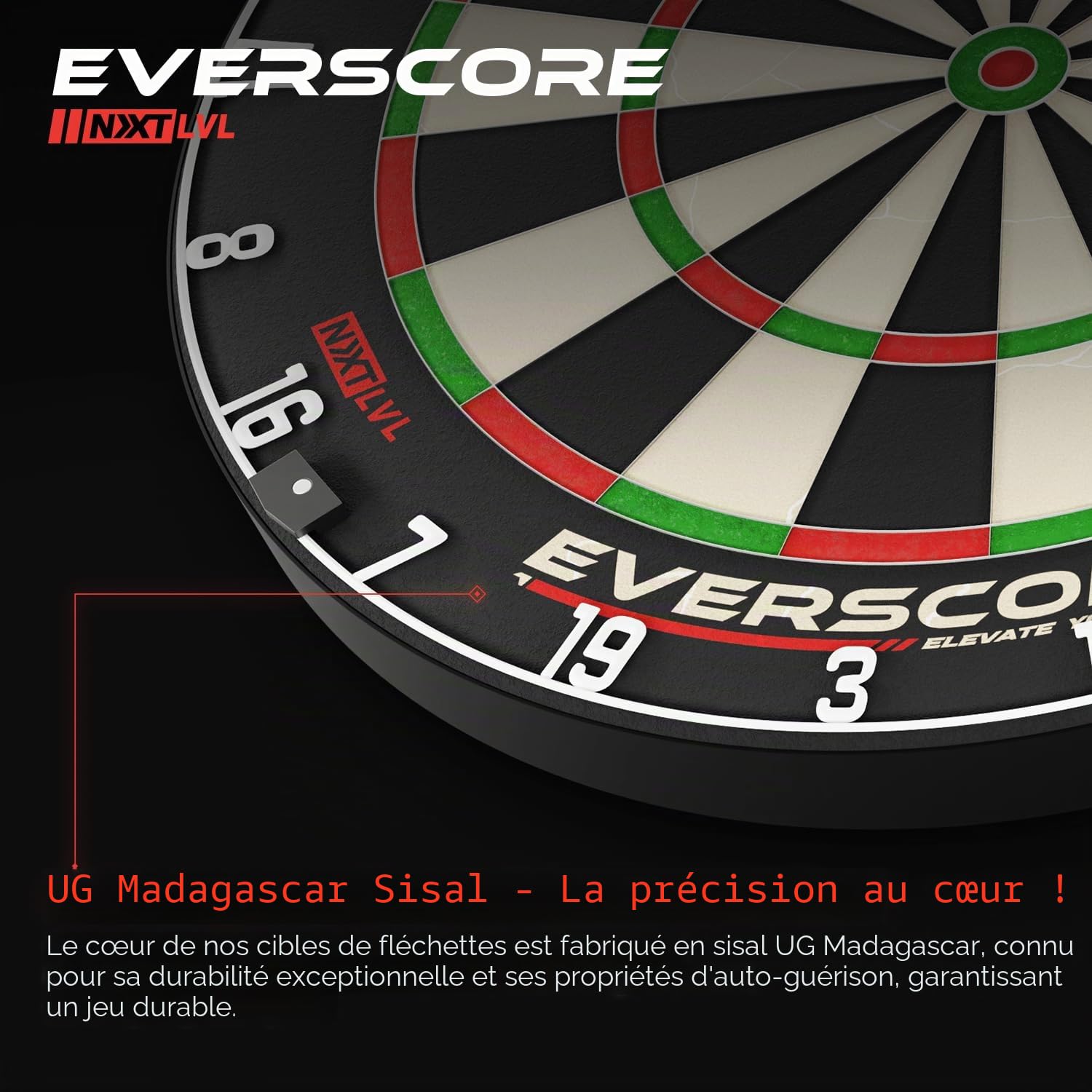 Fléchettes Everscore NXT LVL Cible en sisal auto-réparante