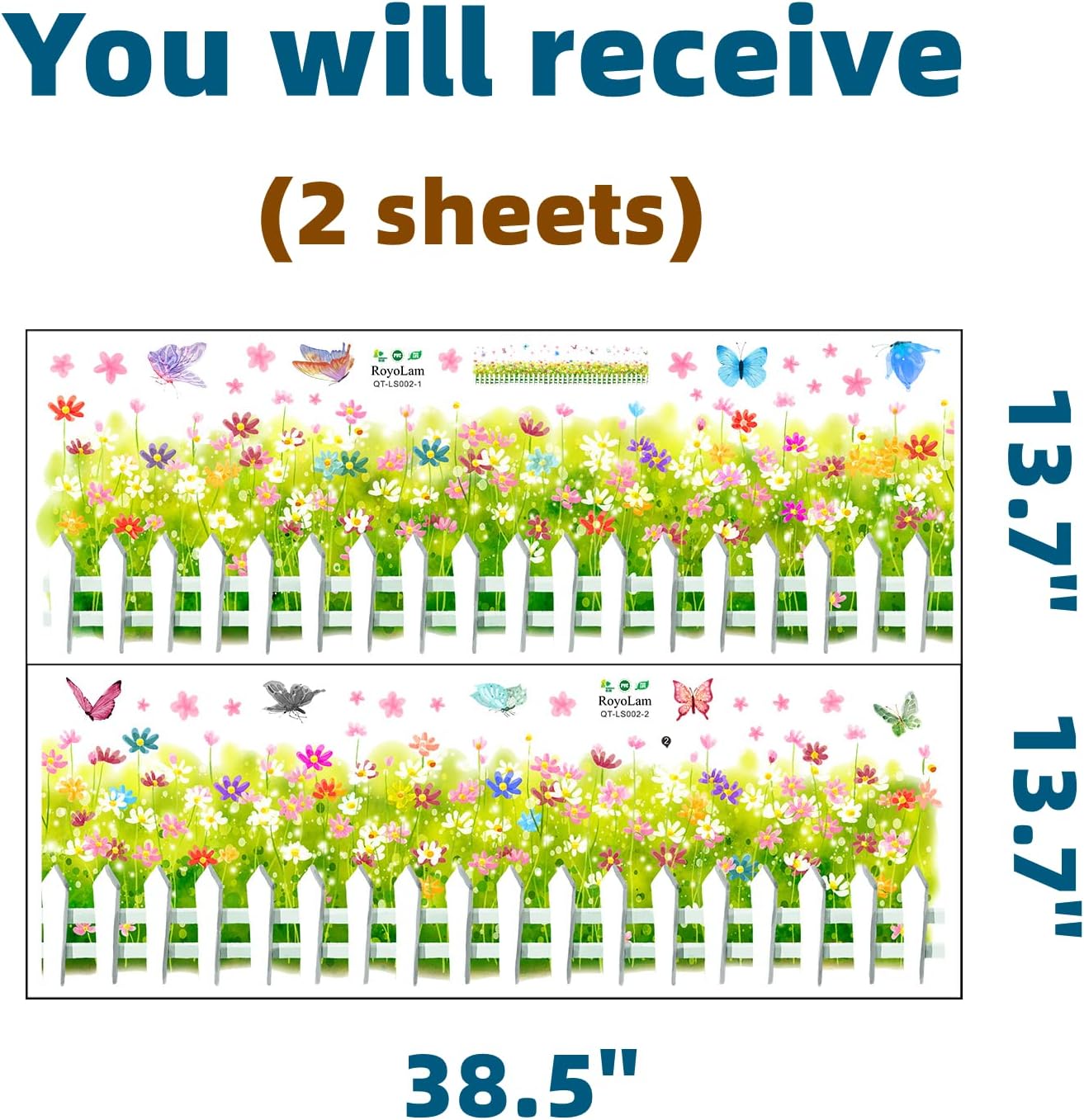 Colorful Flower Butterfly Fence Wall Decals Living Room Baseboard Skirting Line Wall Stickers Removable Peel and Stick Waterproof Wall Art Decor Stickers for Bedroom Bathroom Office