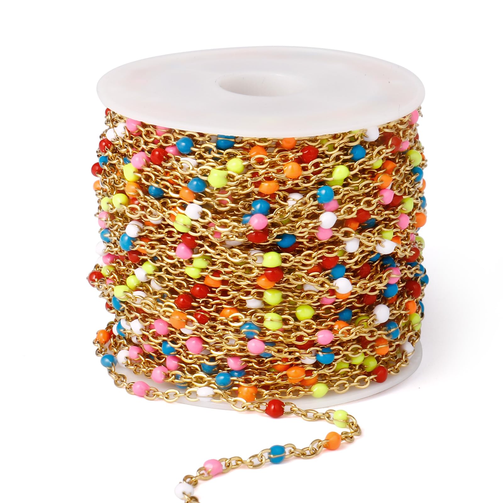 Catena smaltata in oro da 10 m, 2 mm, placcata in oro 18 carati, in acciaio inossidabile 304, smaltata, colorata, per la creazione di gioielli