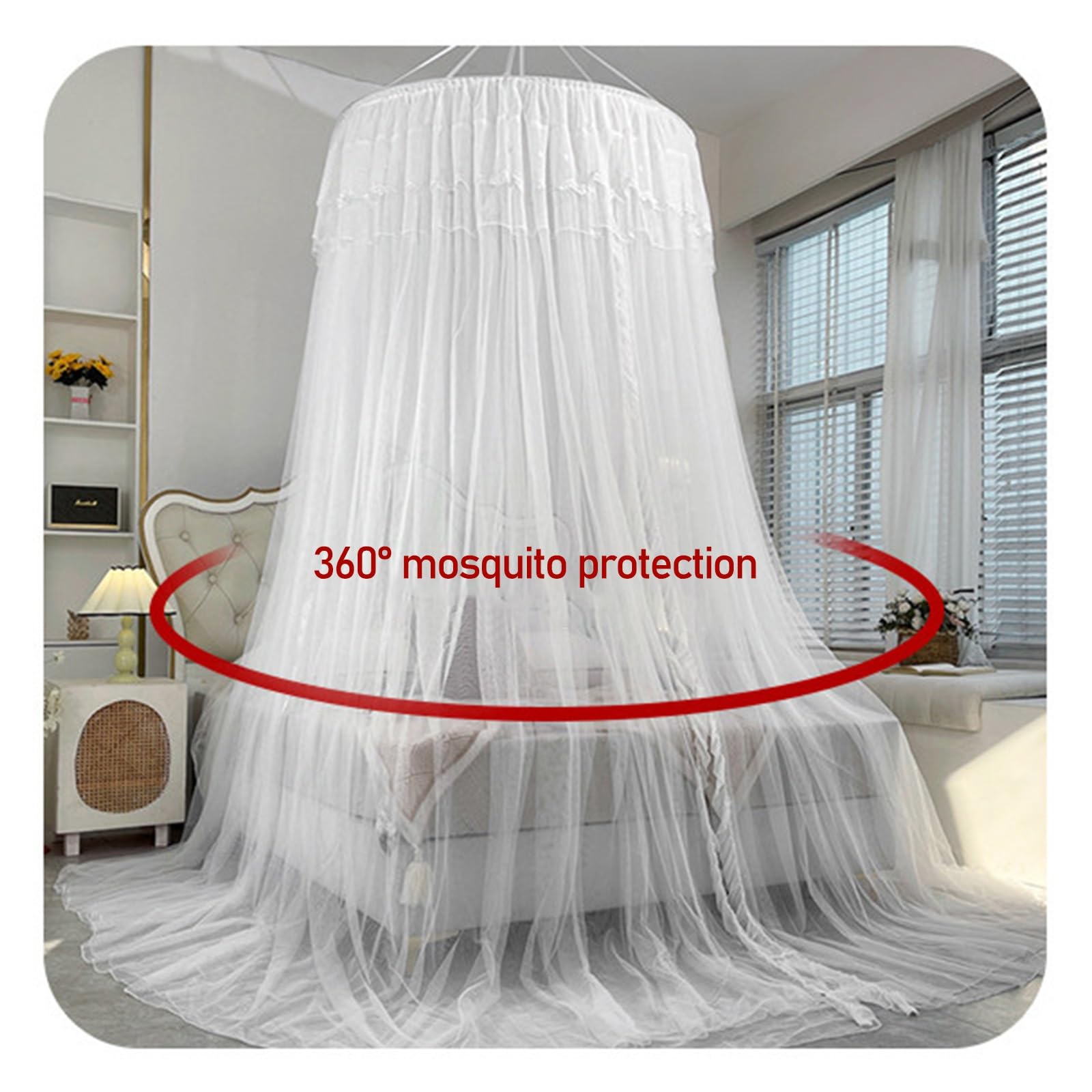 SARKEY Transparenter Netz Kuppel Bettvorhang,Hängende Bettnetzabdeckung Für Schlafzimmer,Prinzessinnen Baldachin,luxuriöse Spitze,Erwachsene,Hochzeit Dekoration(Lotus Root pink)