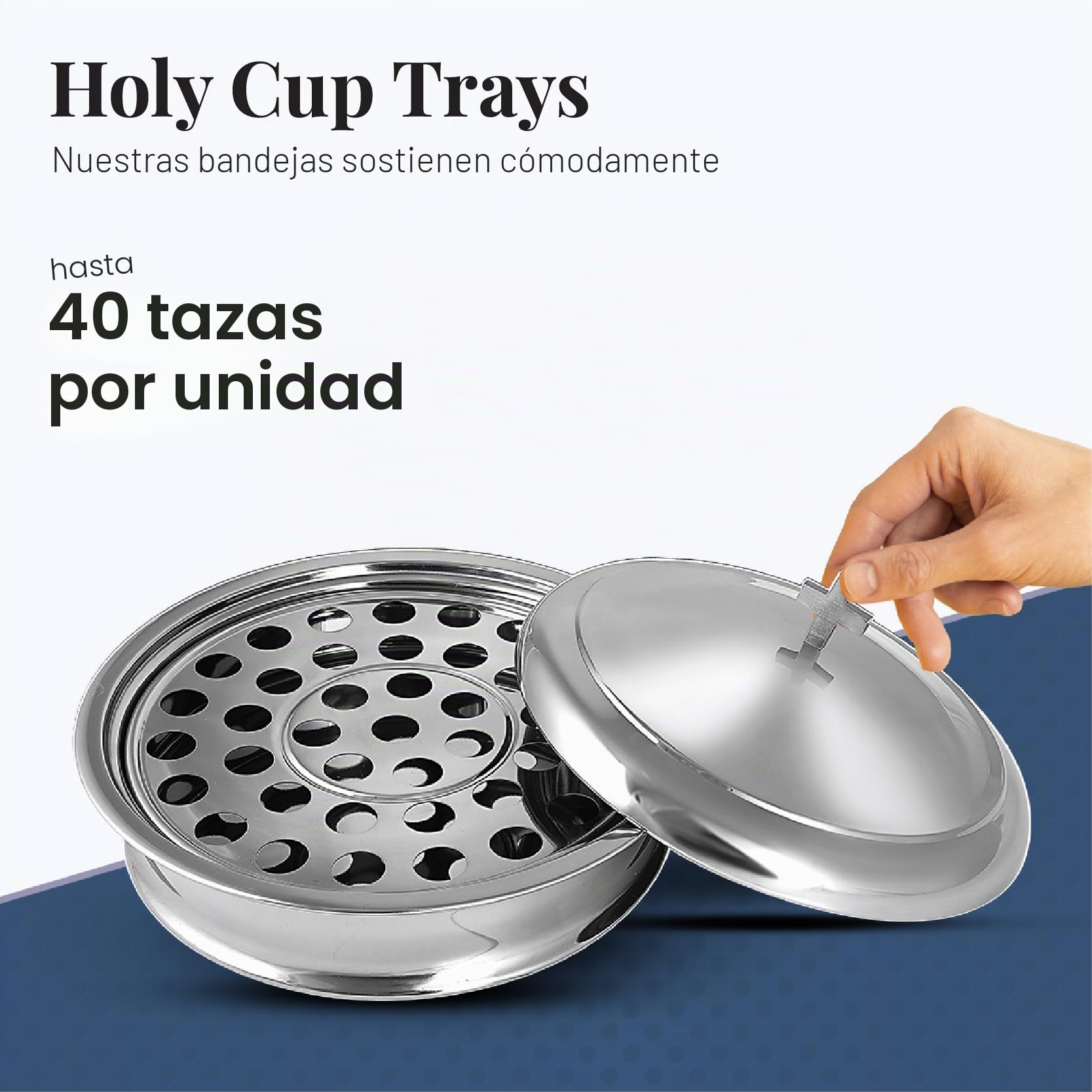 Communion Ware - Juego de 3 bandejas para servir con tapa y 2 platos apilables para pan con tapa, acero inoxidable, espejo/plata