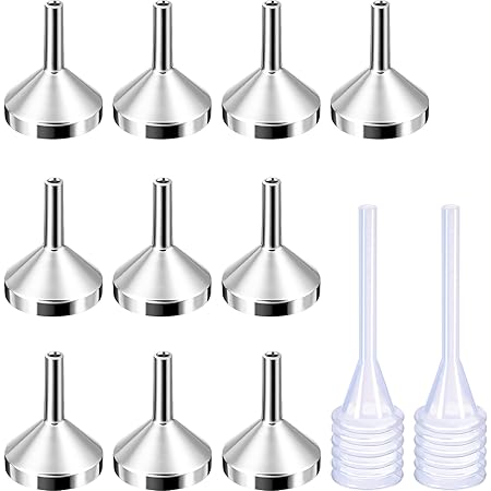 10 Pack Small Metal Funnels with 2 Pack Mini Pipette for Filling Small Mini Bottles or Containers, Atomizers, Perfume, Liquid (Silver)