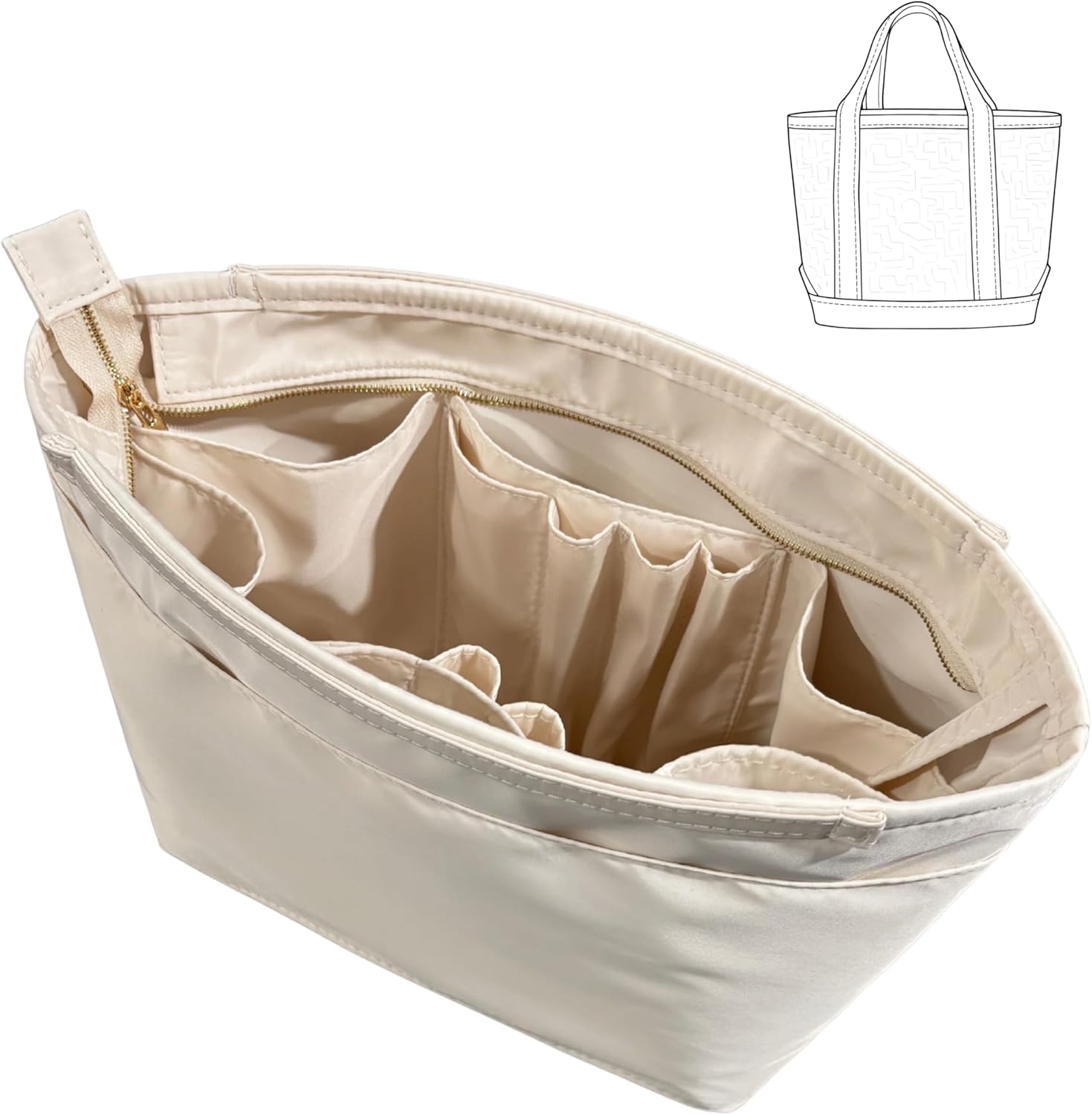 Divitize Luxe Waterproof Nylon Organizer compatible with Tote Bag Organizer Insert — Perfect Fit, Full Coverage & Secure Top Cover, No Bulky, +24 Colors (Beige, Large)