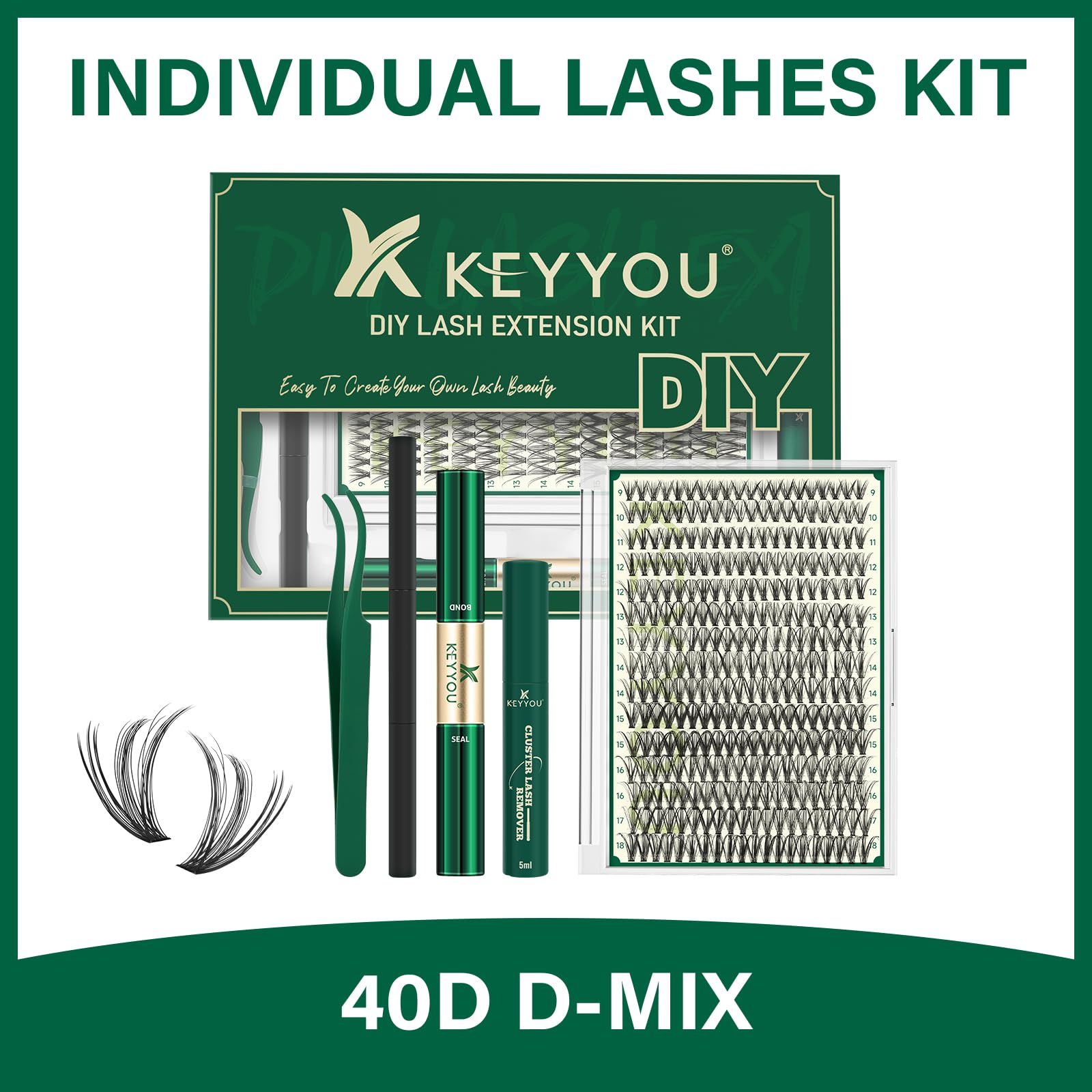DIY Wimpernverlängerung Kit KEYYOU 300Pcs 30D 0.07D Curl 8-16MIX Wimpern Cluster Kit mit Wimpernkleber Entferner Applikator einfach zu bedienen für Anfänger (Kit-30D-0.07D,8-16MIX)