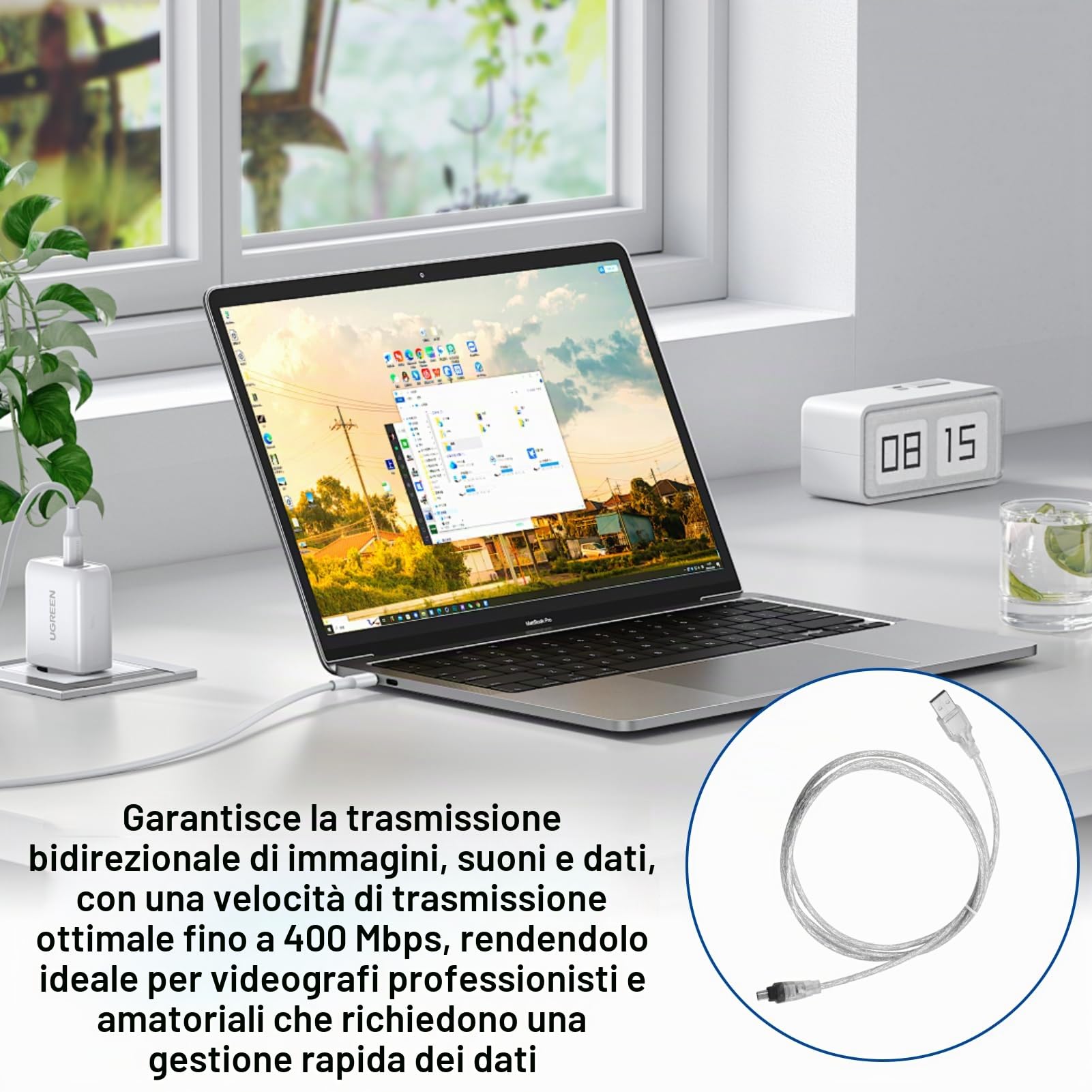 Cavo da Firewire IEEE 1394 a USB, Cavo Adattatore Firewire IEEE 1394 a USB per Sony DCR-TRV75E DV, Compatibile con iLink, Cable Firewire Mini dv Usb, Cavo USB a 1394 4 pin iLink 1.5 m
