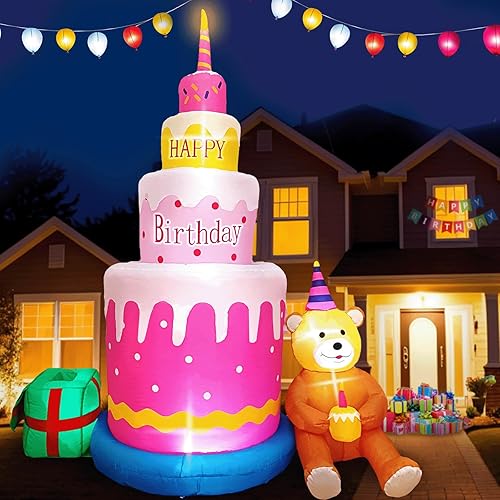 Miniatura 1 de AerWo Decoraciones inflables de cumpleaños de 6 pies con oso de peluche, decoración de cumpleaños para niños y niñas, decoración de cumpleaños