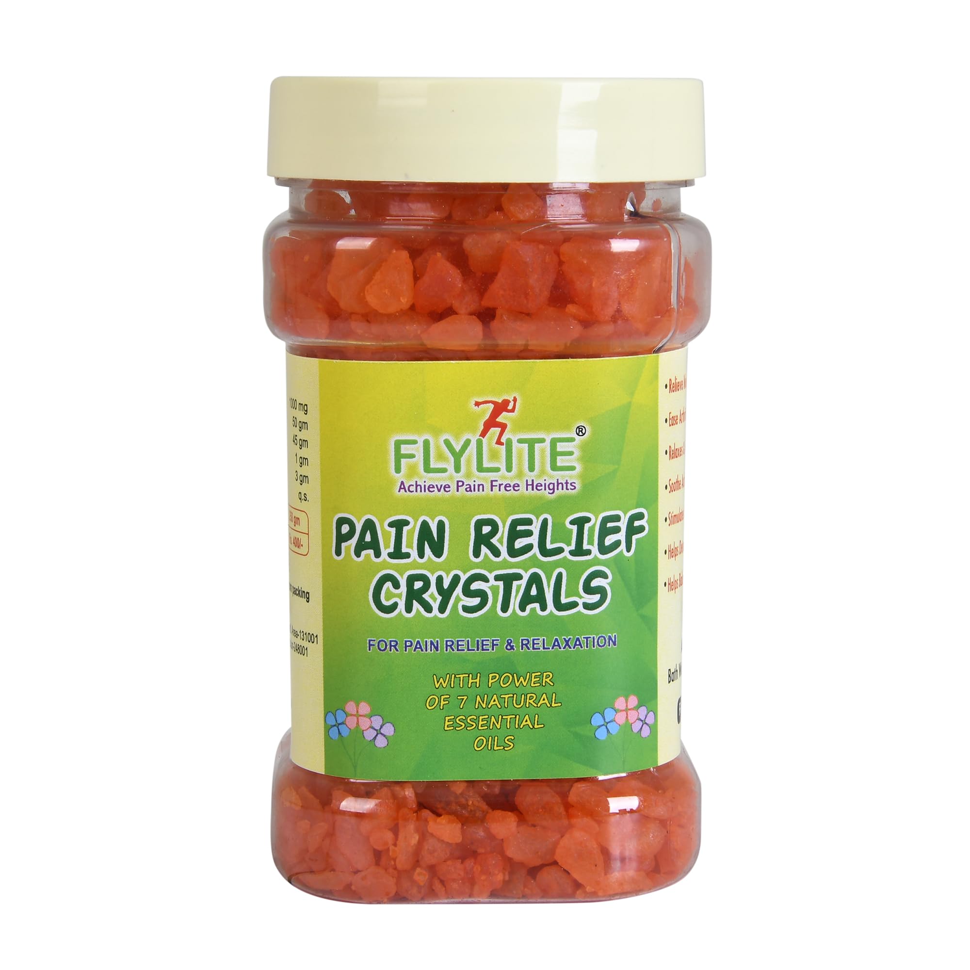 Flylite Pain Relief Crystals with 7 Natural Essential Oils for Relaxation, 1 Jar
